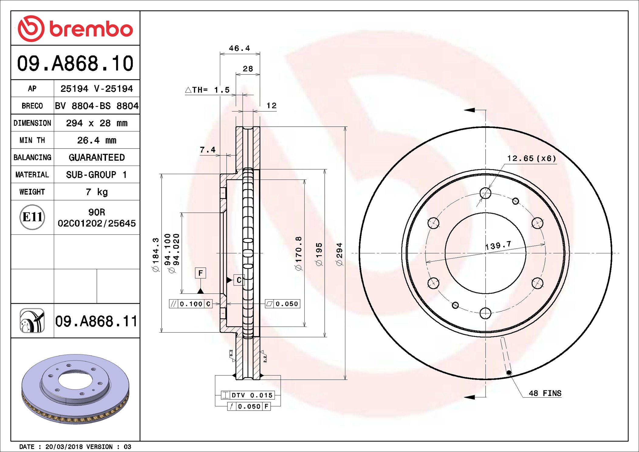 Bremsscheibe - 09.A868.11 BREMBO