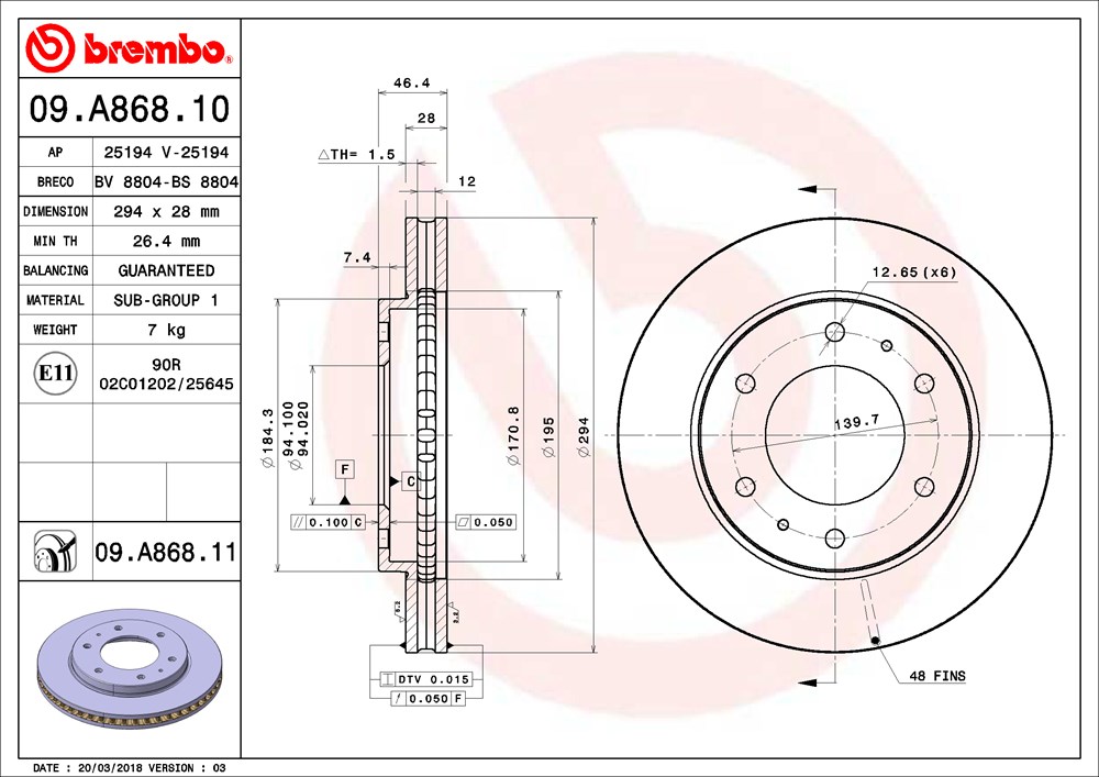 Brake Disc - 09.A868.11 BREMBO