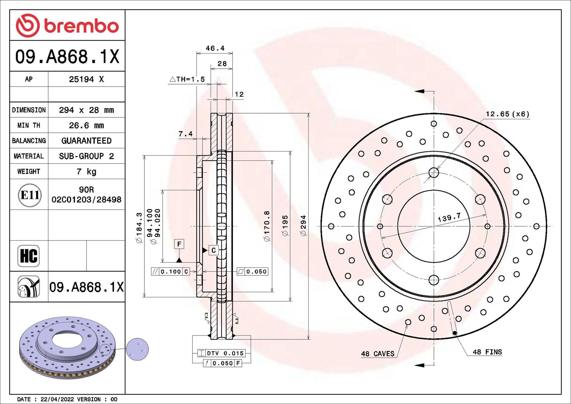 Brake Disc - 09.A868.1X BREMBO