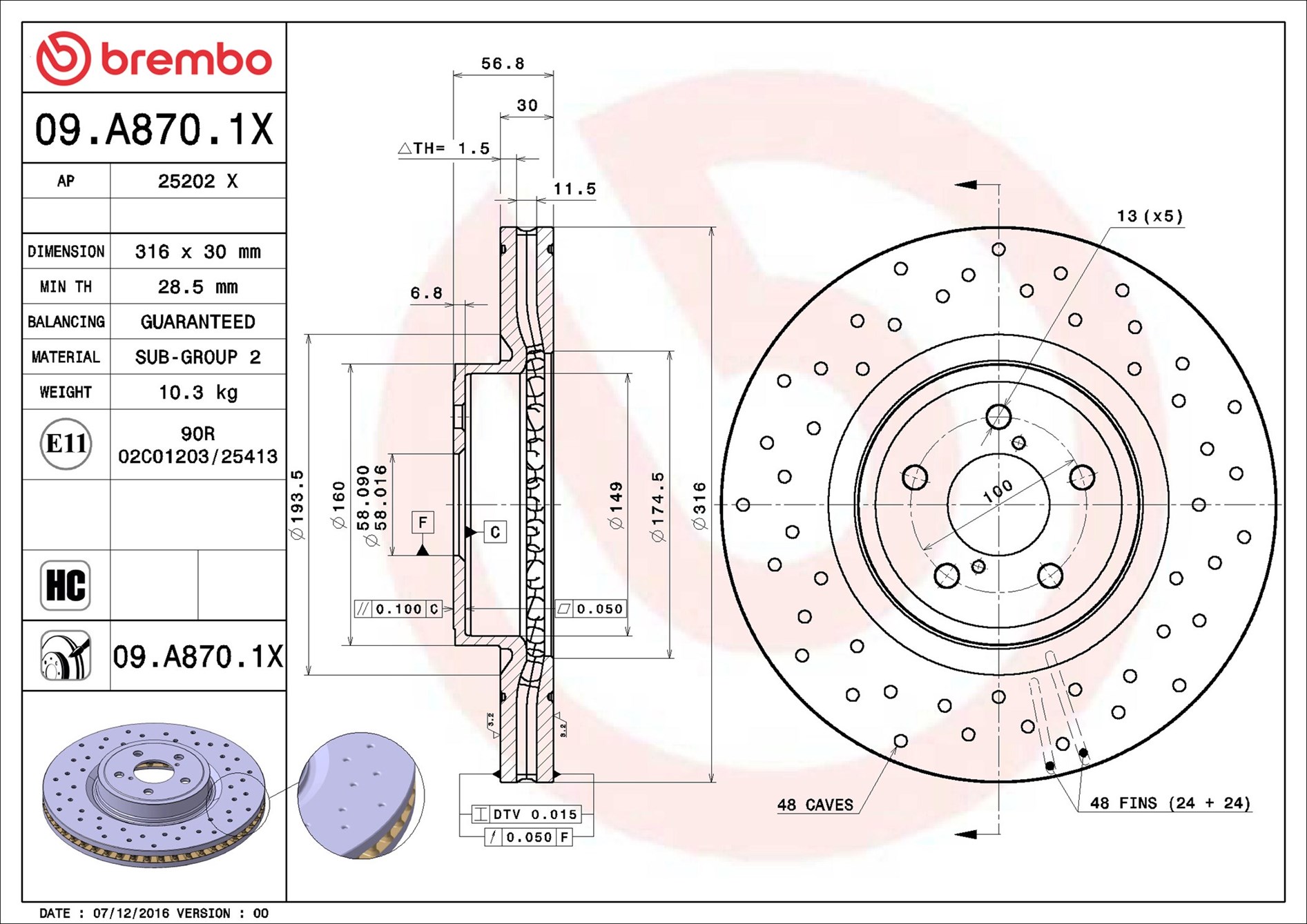 Brake Disc - 09.A870.1X BREMBO