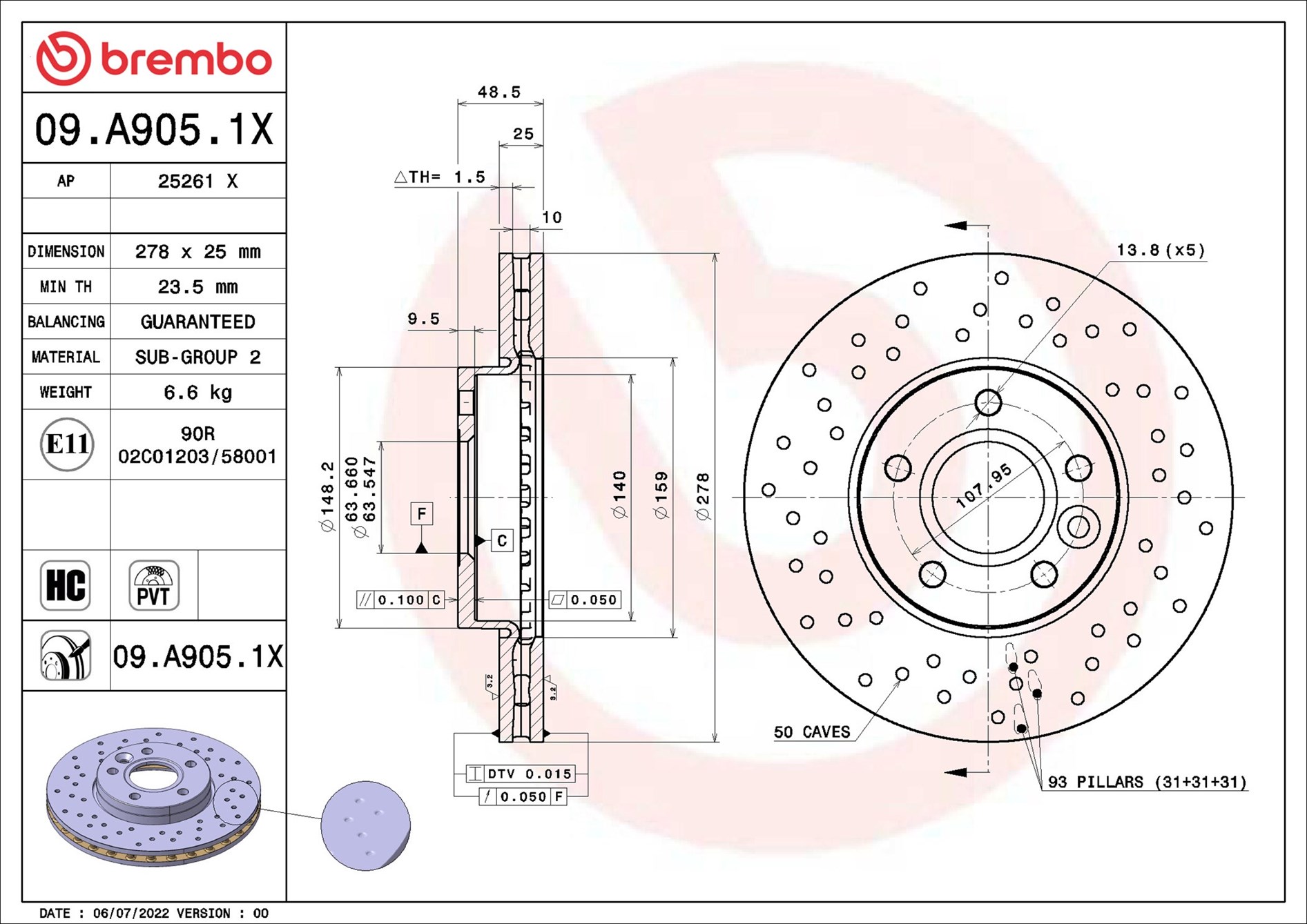 Brake Disc - 09.A905.1X BREMBO