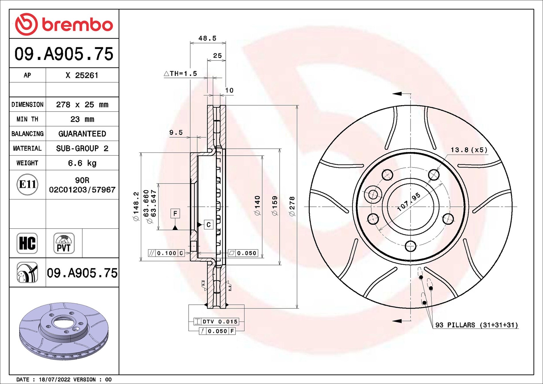 Brake Disc - 09.A905.75 BREMBO