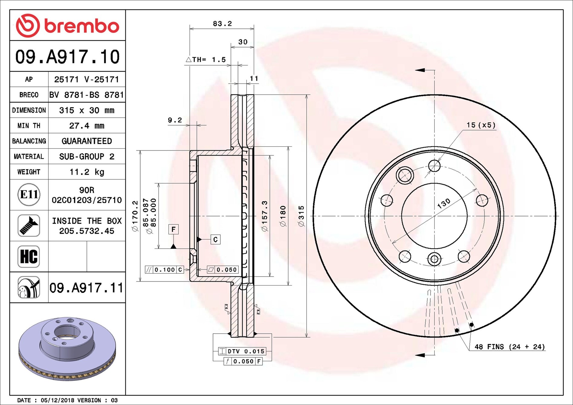Brake Disc - 09.A917.11 BREMBO