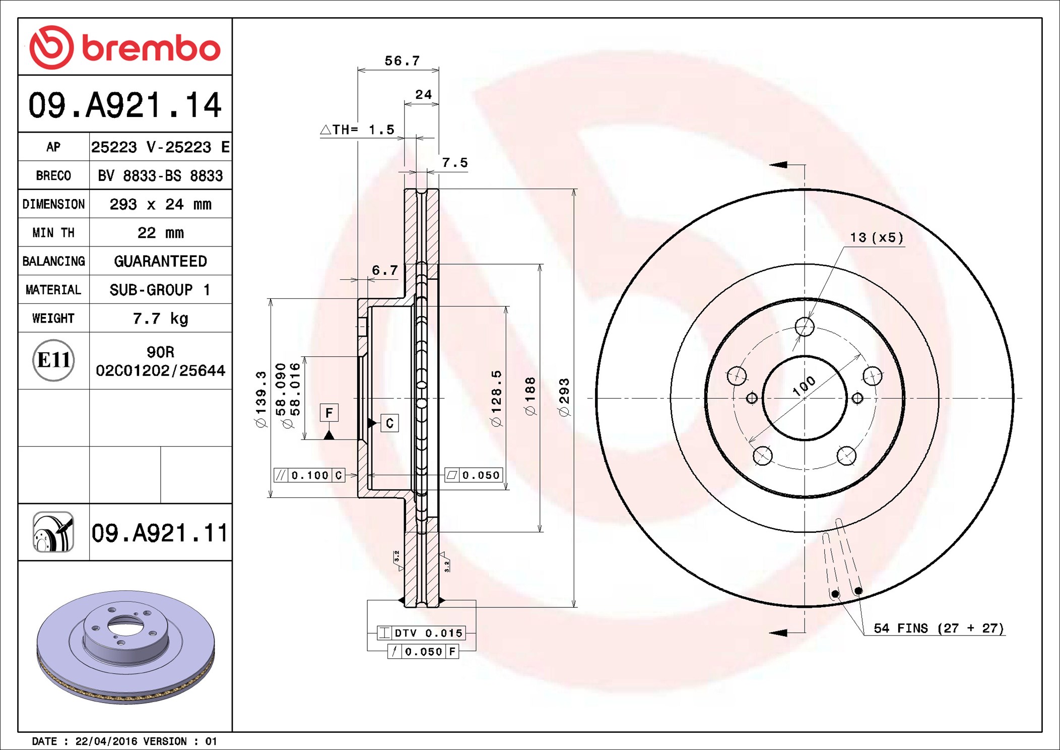 Brake Disc - 09.A921.11 BREMBO