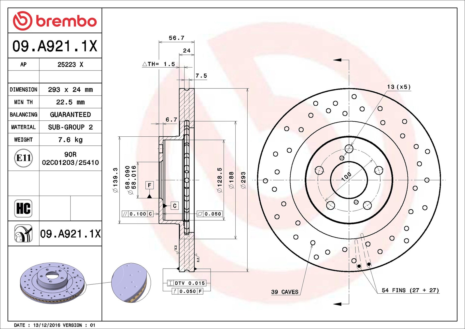 Brake Disc - 09.A921.1X BREMBO