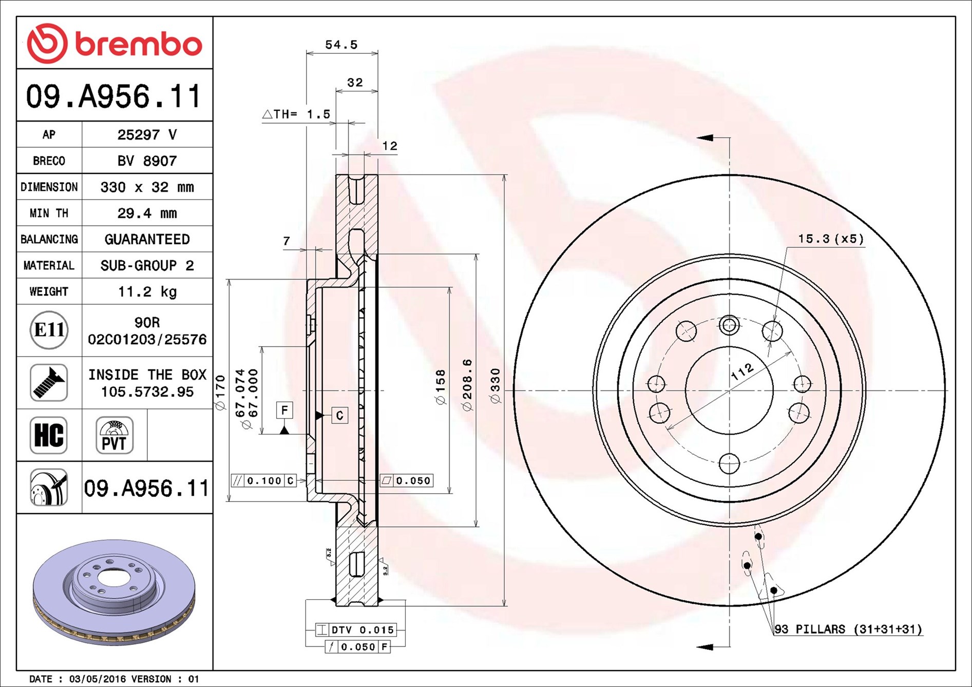 Brake Disc - 09.A956.11 BREMBO