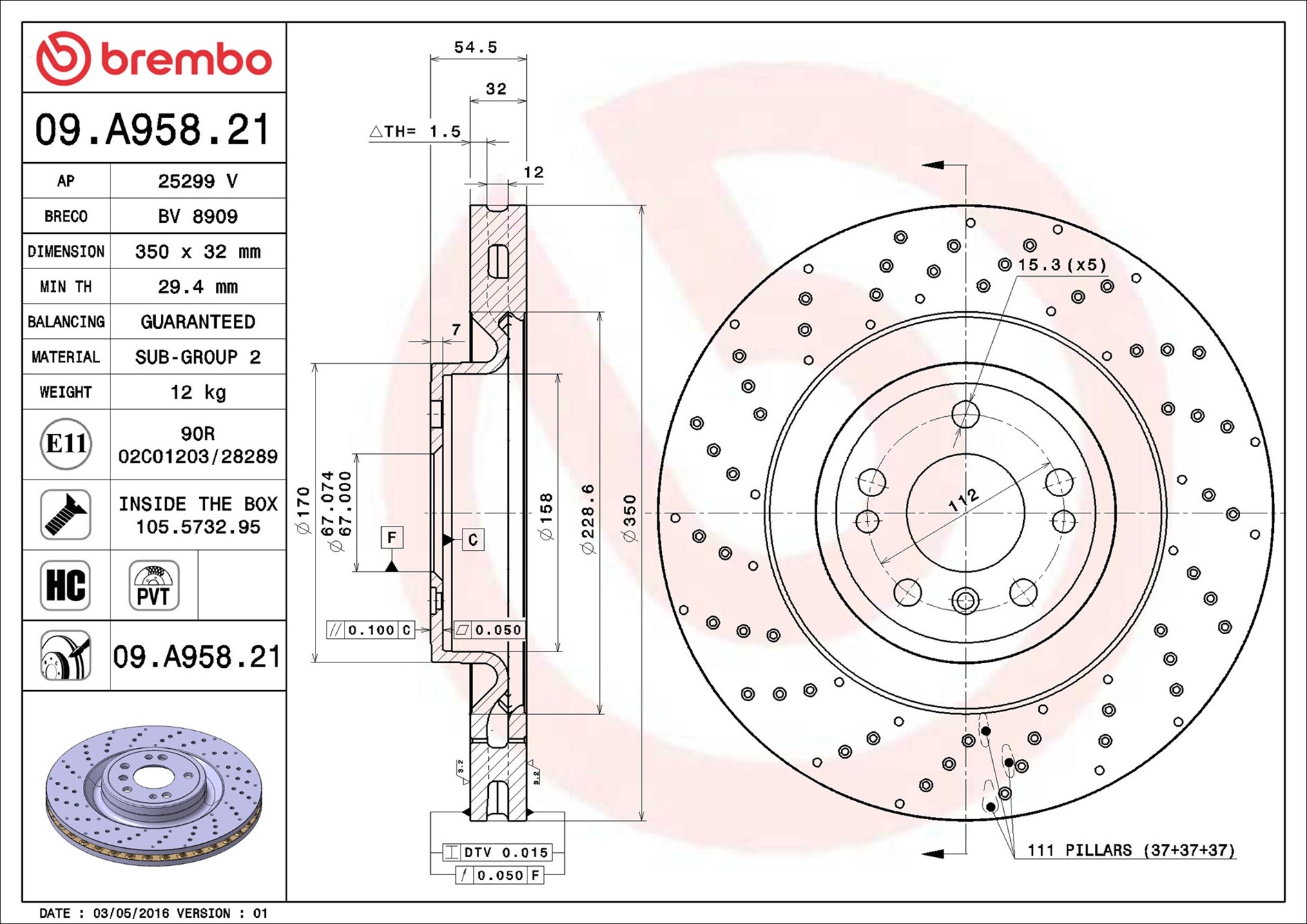 Brake Disc - 09.A958.21 BREMBO