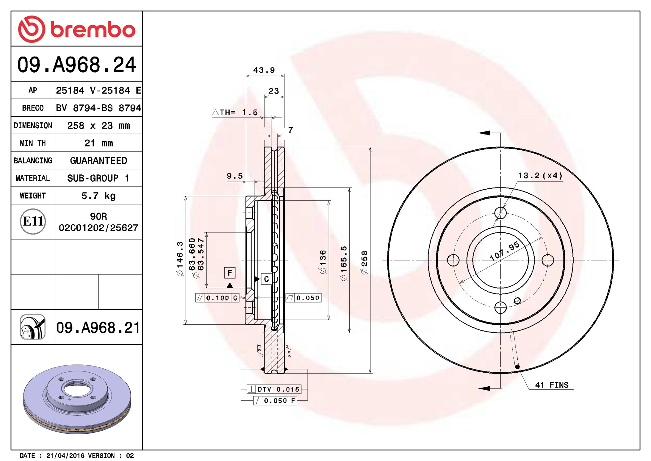 stabdžių diskas - 09.A968.21 BREMBO
