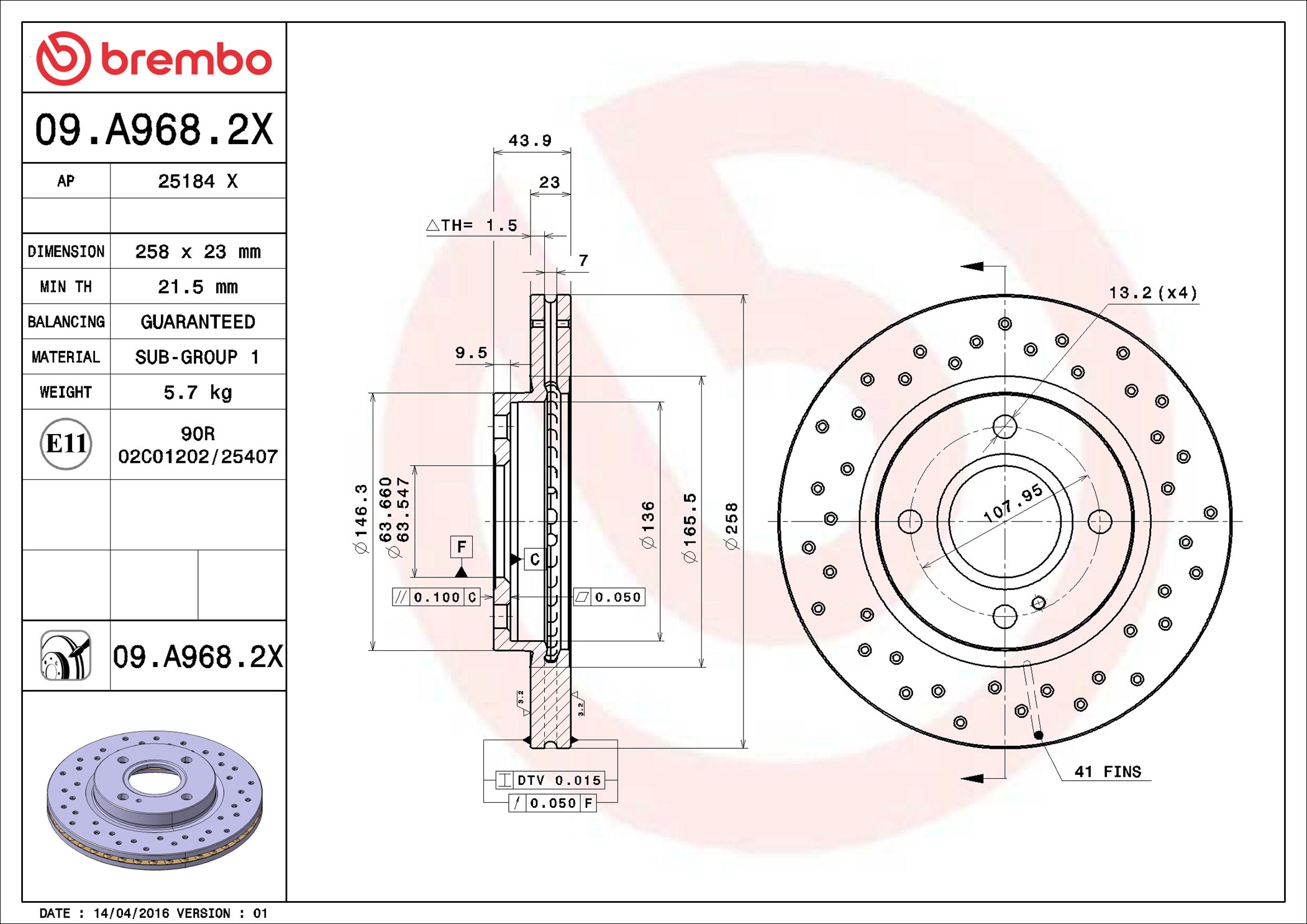 stabdžių diskas - 09.A968.2X BREMBO