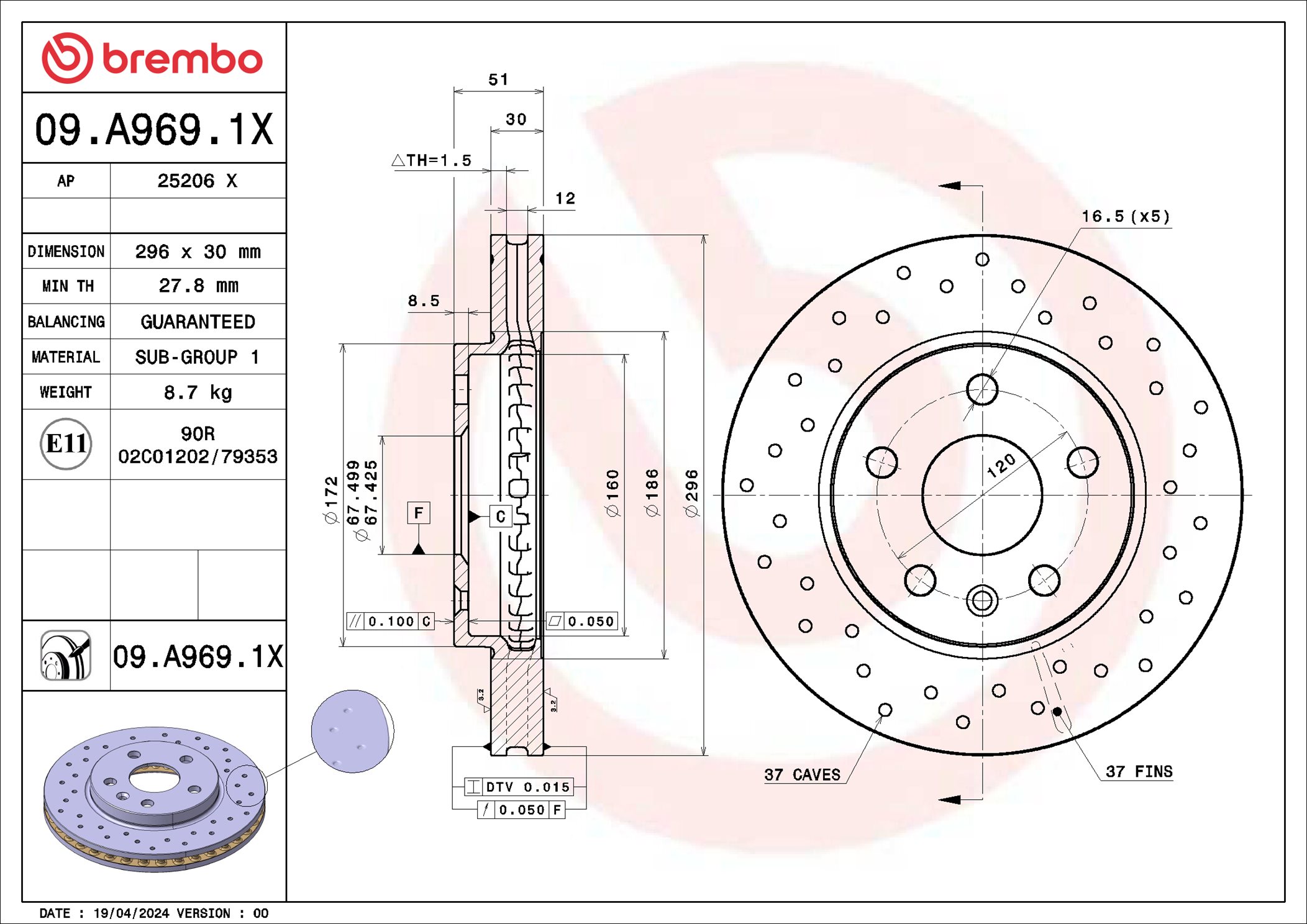 Bremsscheibe - 09.A969.1X BREMBO