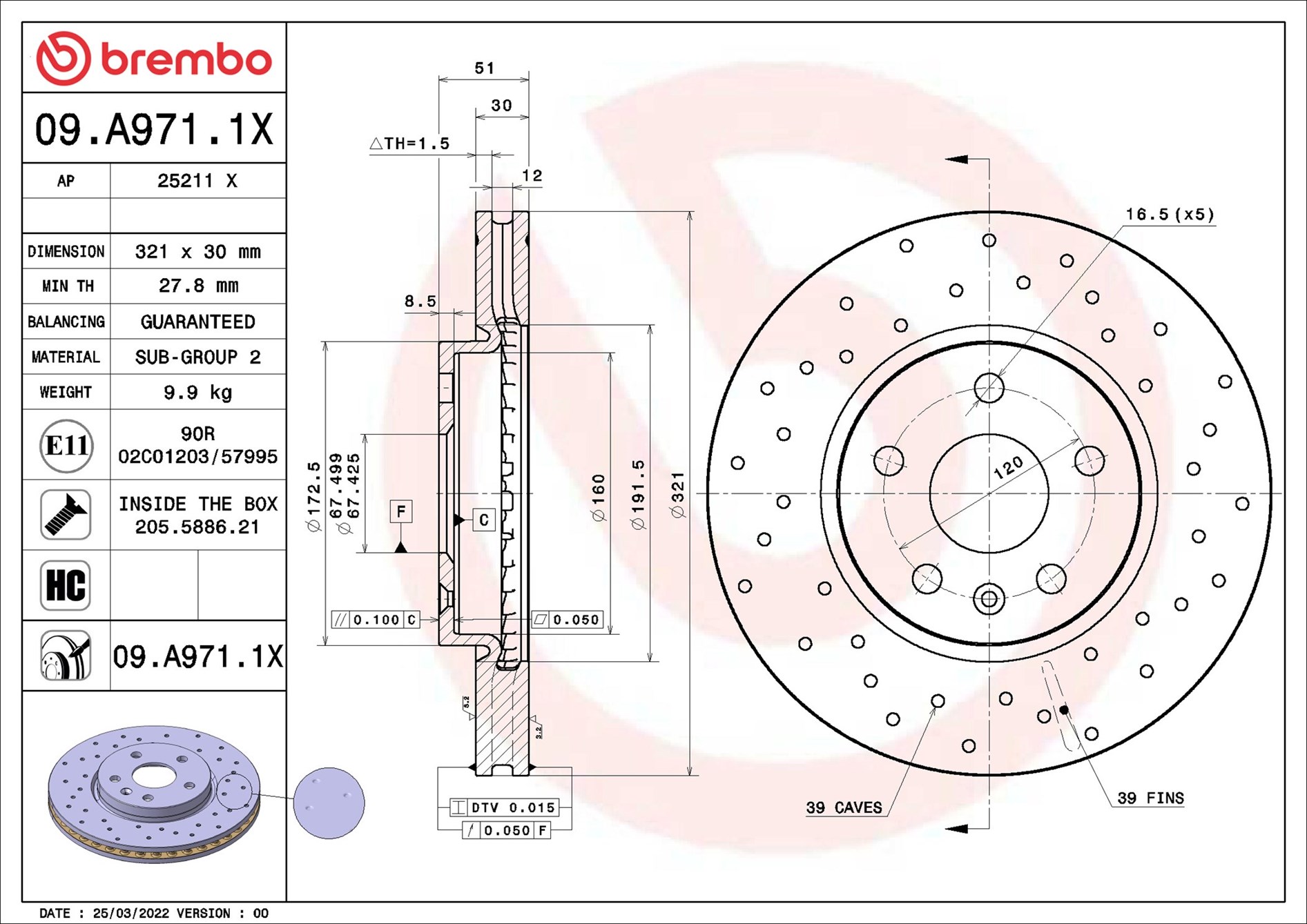 stabdžių diskas - 09.A971.1X BREMBO