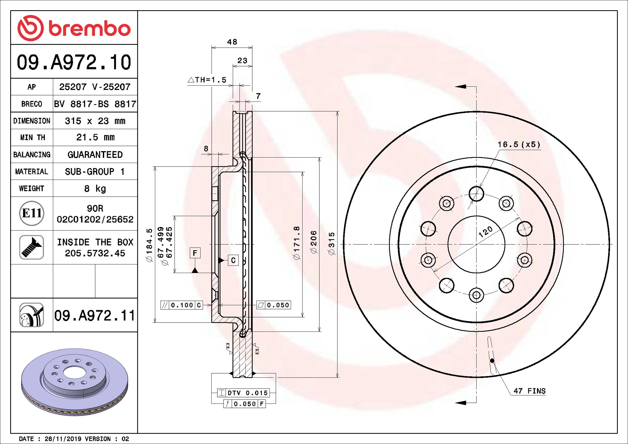 Brake Disc - 09.A972.11 BREMBO