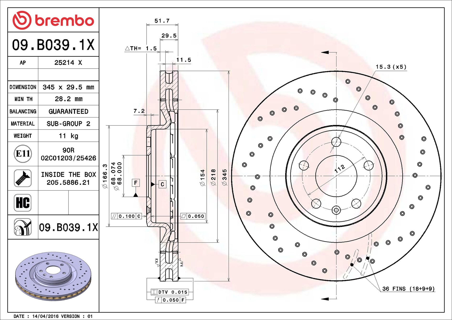 Discofreno - 09.B039.1X BREMBO