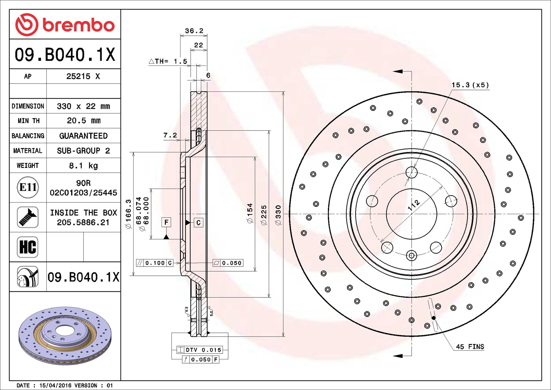 Bremsscheibe - 09.B040.1X BREMBO