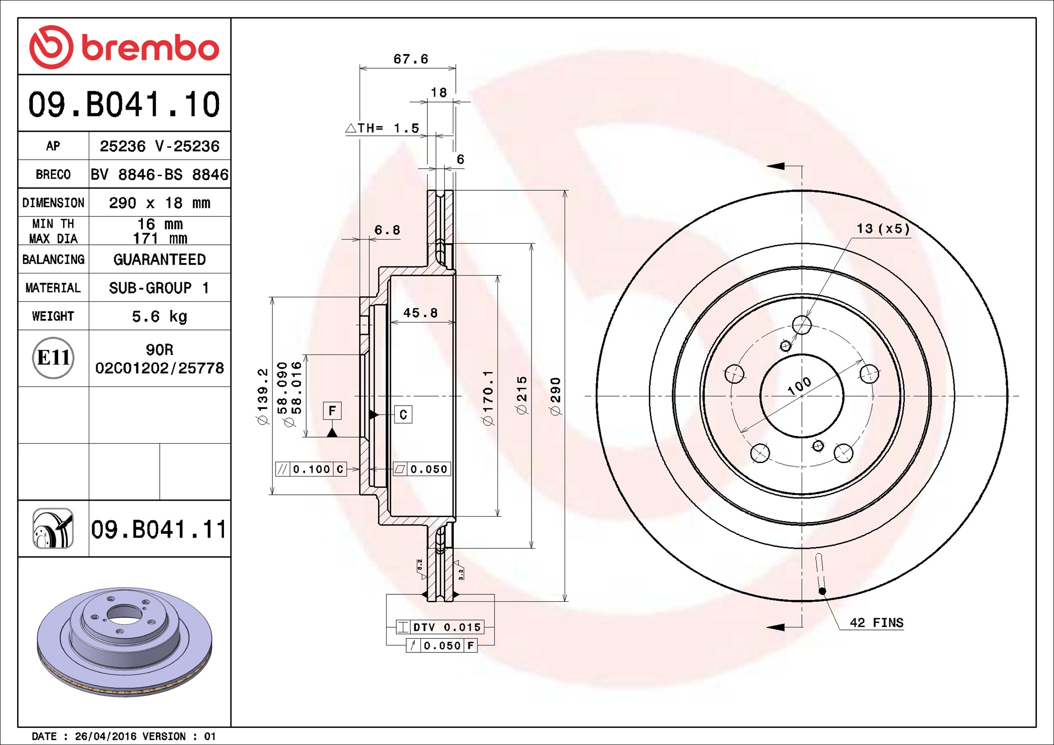 stabdžių diskas - 09.B041.11 BREMBO
