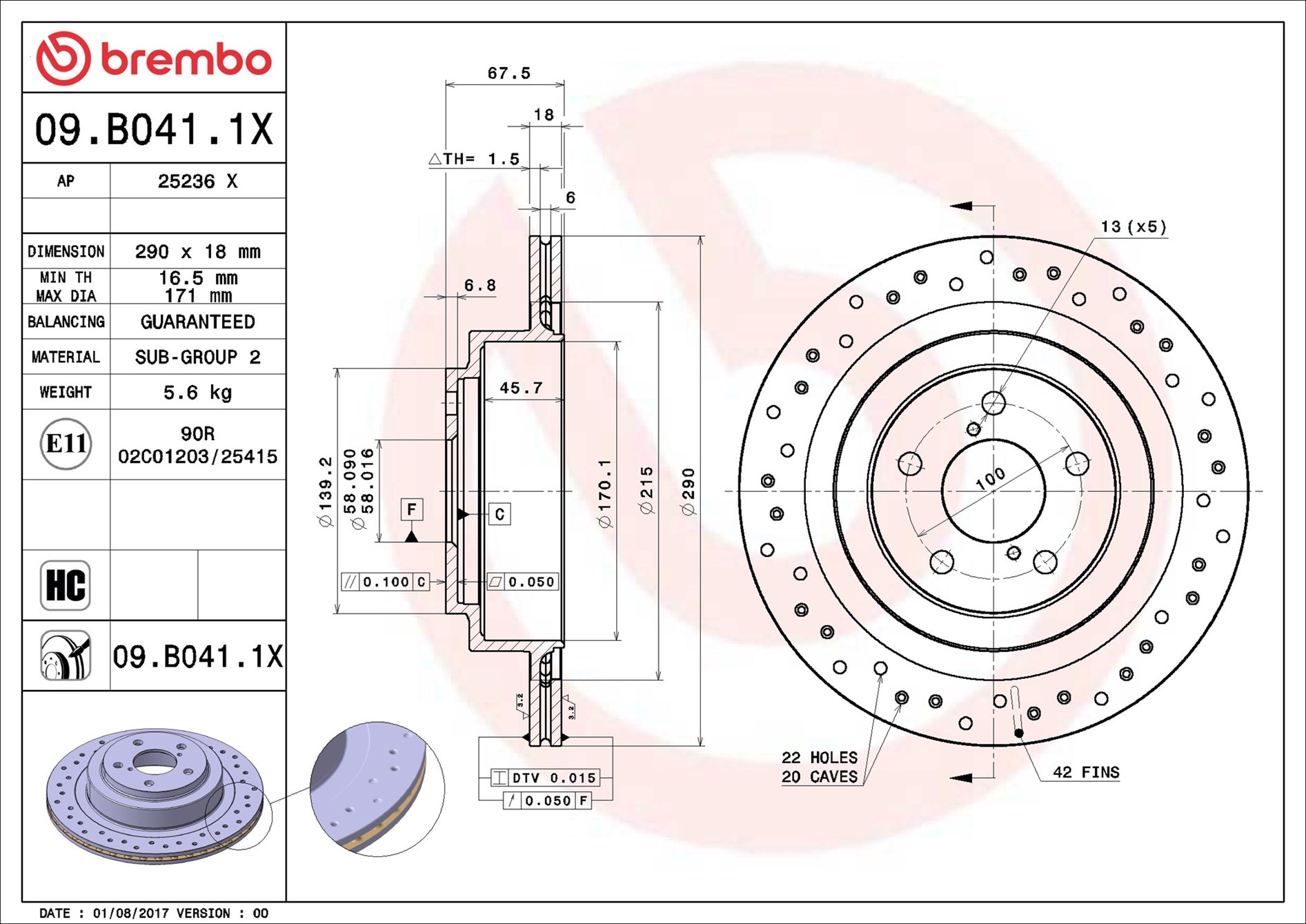 stabdžių diskas - 09.B041.1X BREMBO
