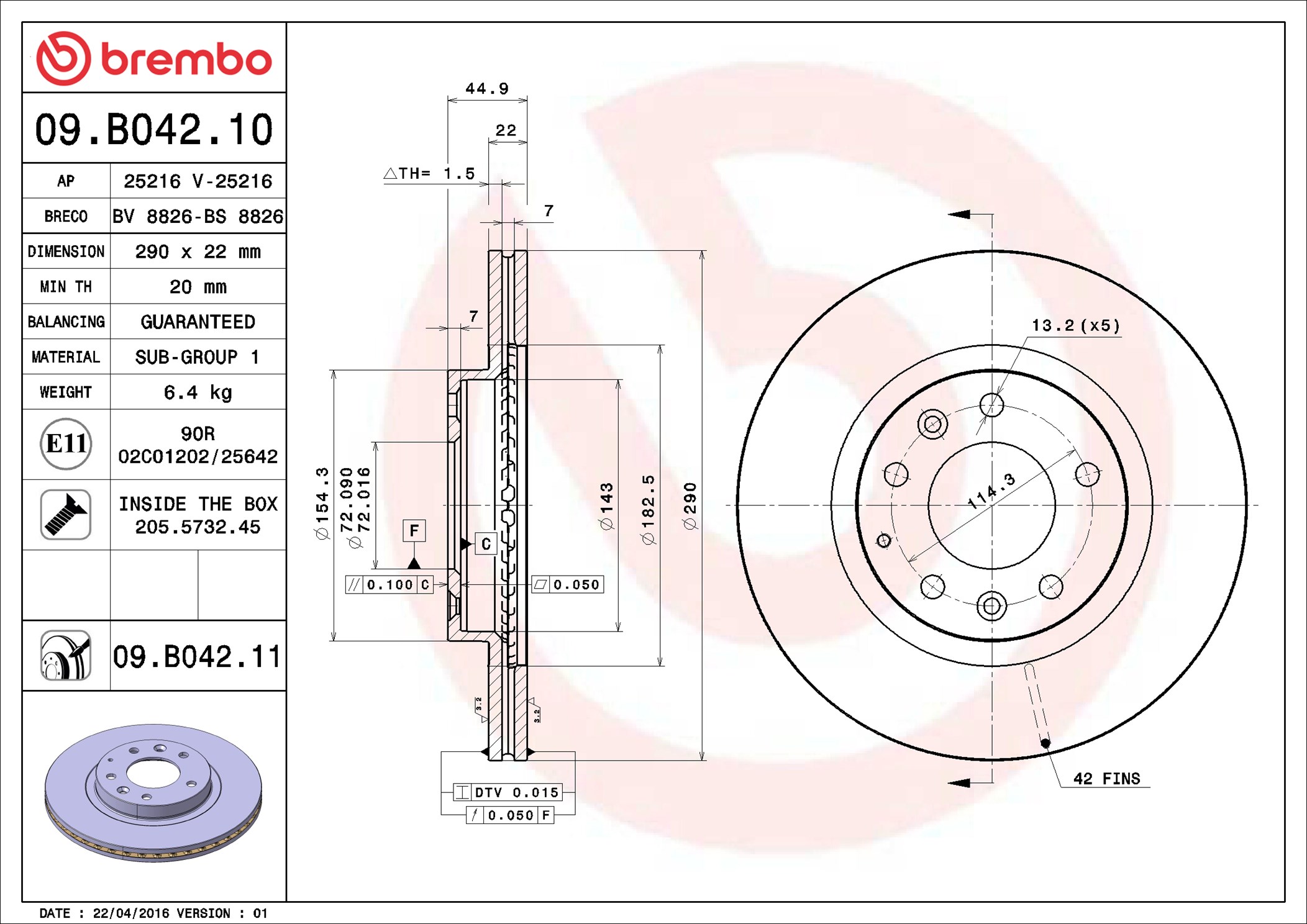 Bremsscheibe - 09.B042.11 BREMBO