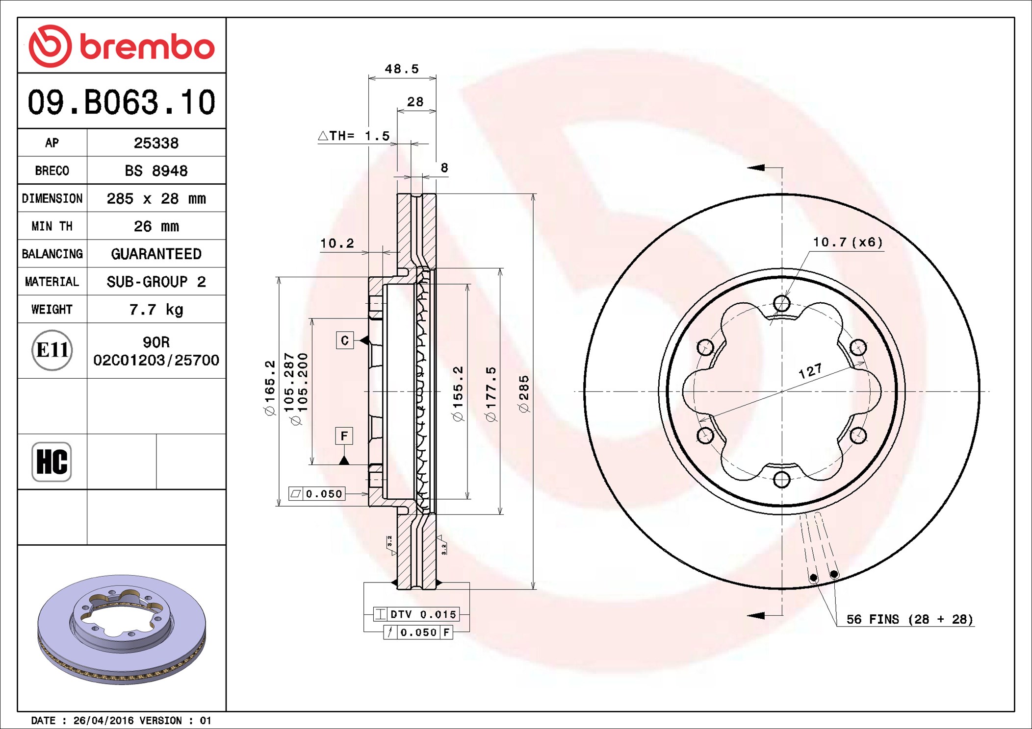 Brake Disc - 09.B063.10 BREMBO