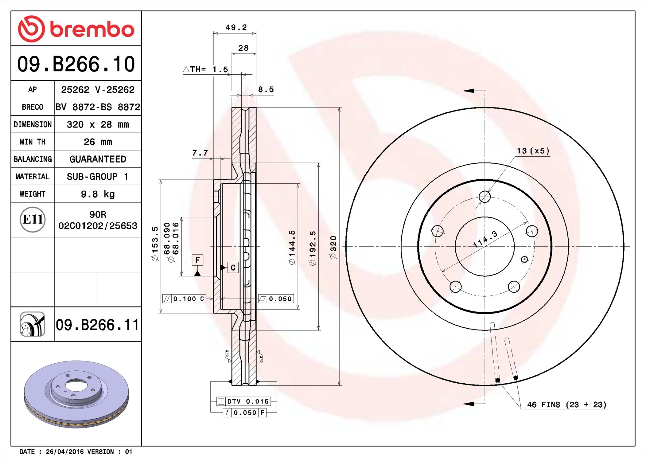 Bremsscheibe - 09.B266.11 BREMBO
