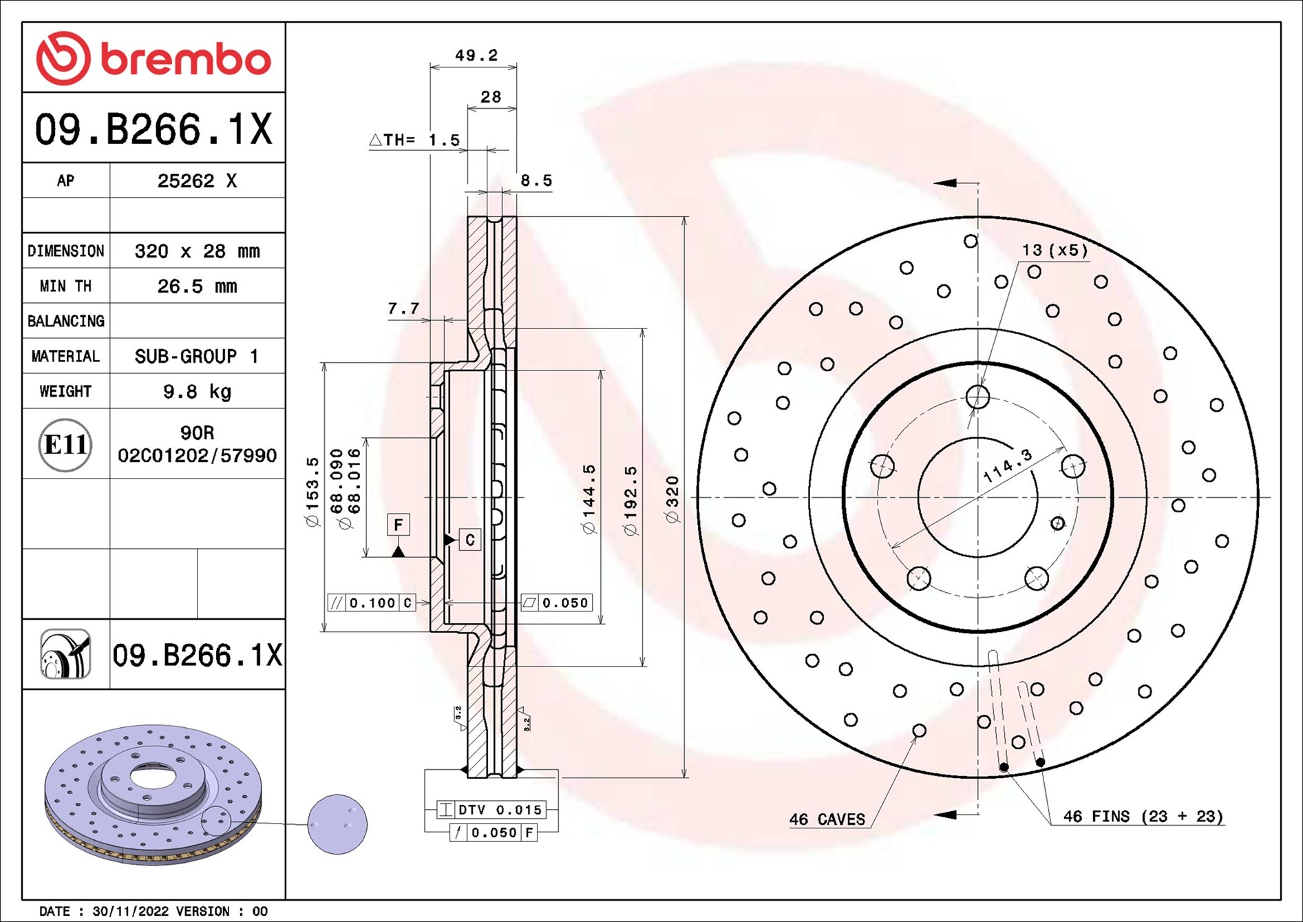Bremsscheibe - 09.B266.1X BREMBO