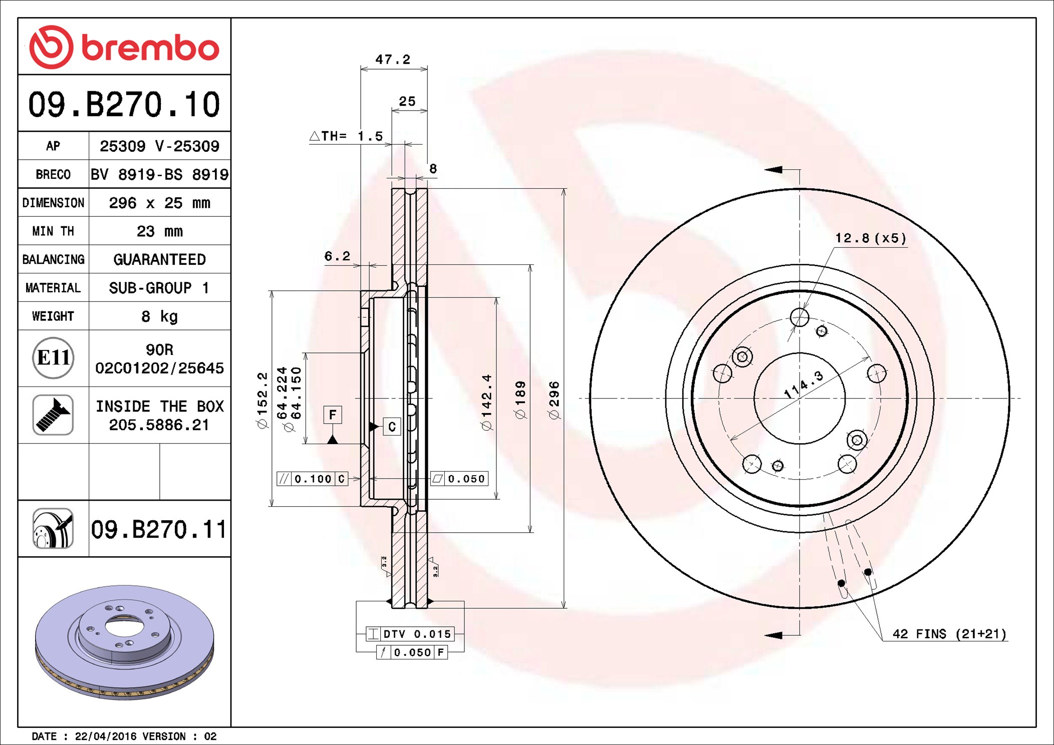 stabdžių diskas - 09.B270.11 BREMBO