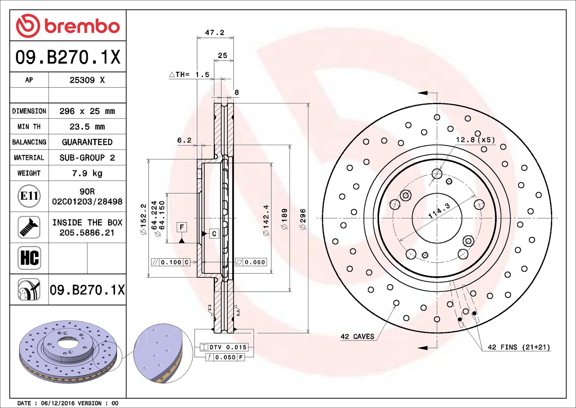 stabdžių diskas - 09.B270.1X BREMBO