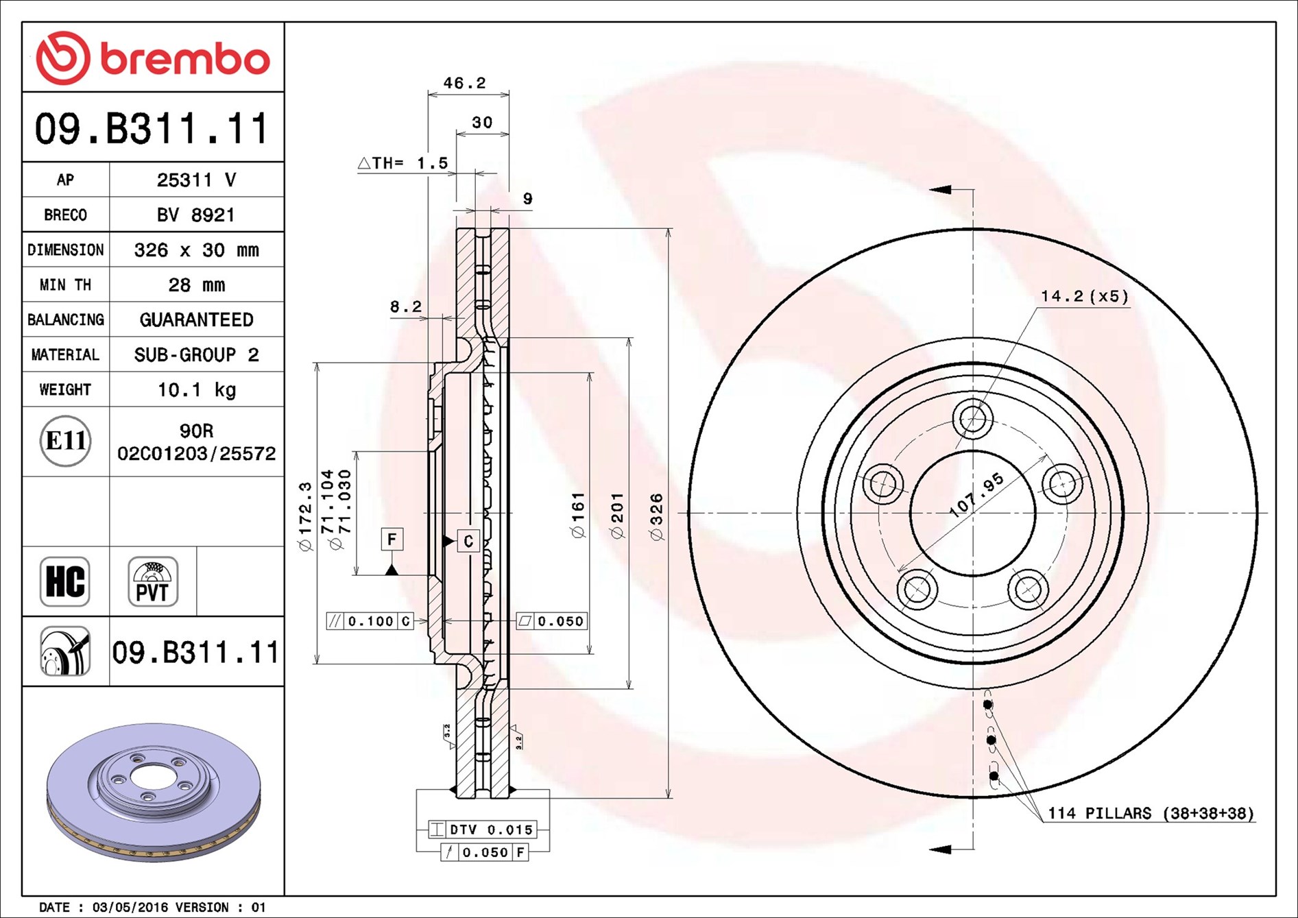 Brake Disc - 09.B311.11 BREMBO