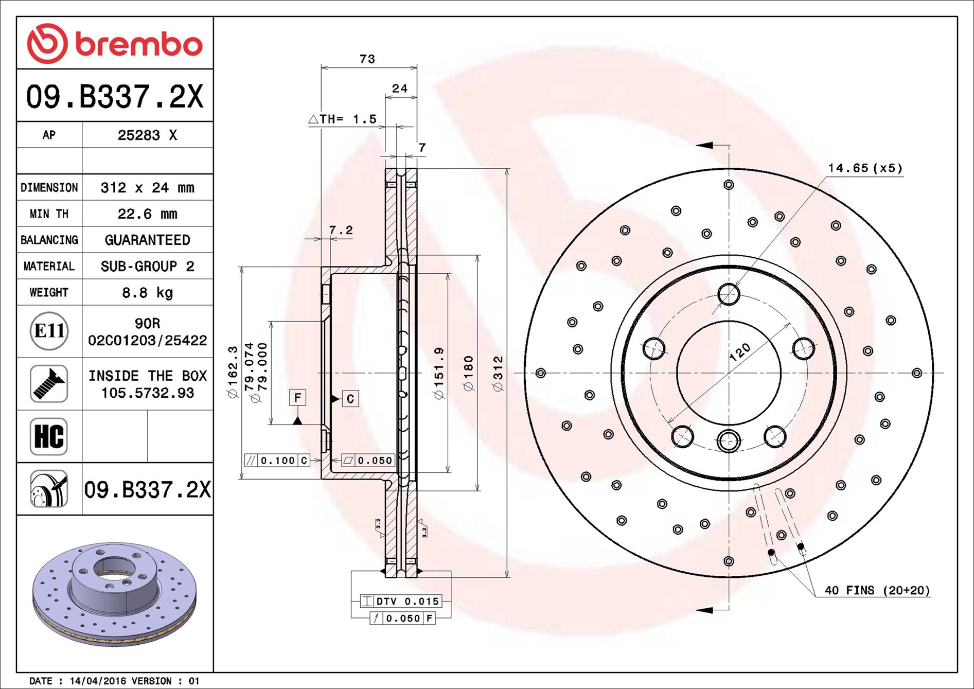 Brake Disc - 09.B337.2X BREMBO