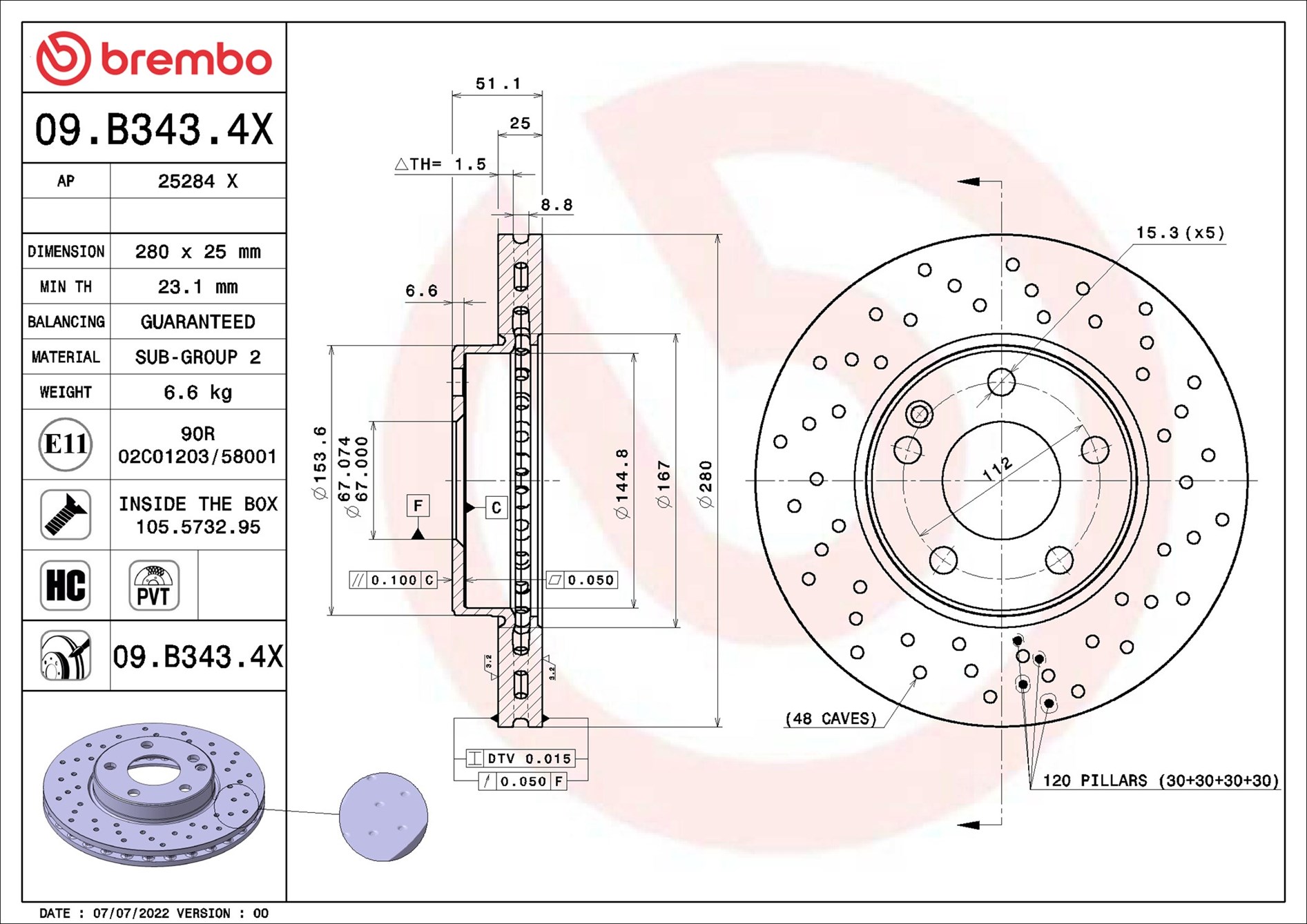 Brake Disc - 09.B343.4X BREMBO