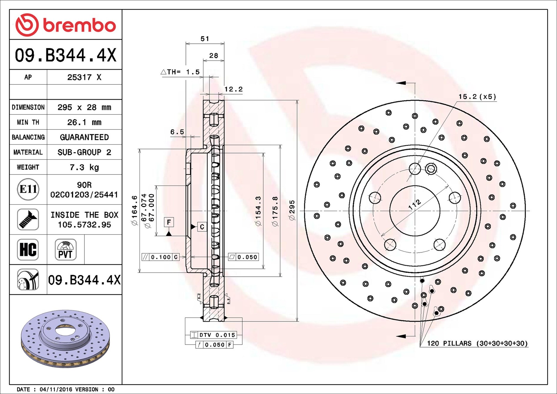 stabdžių diskas - 09.B344.4X BREMBO