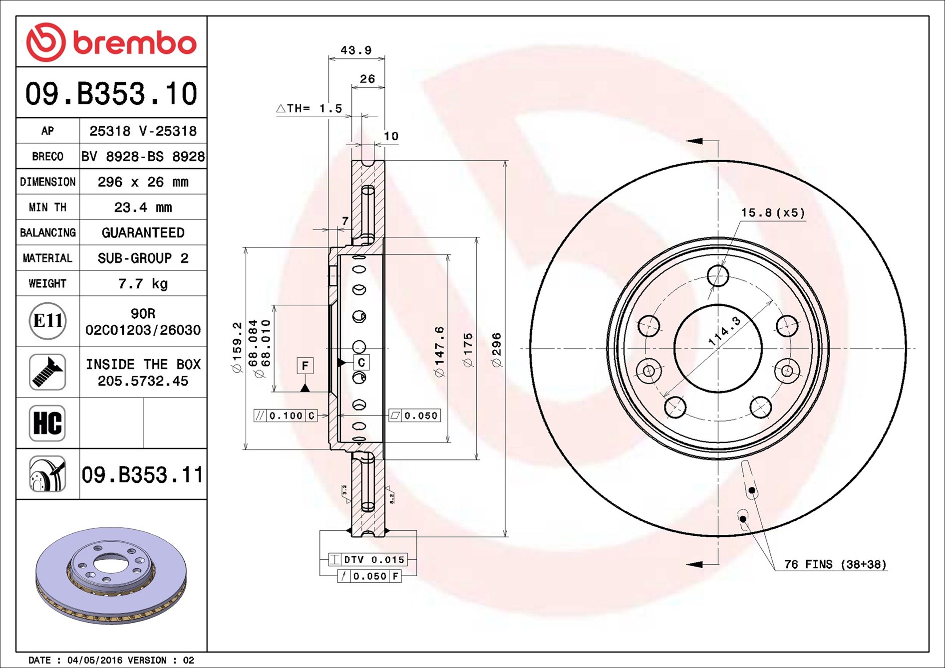 Brake Disc - 09.B353.11 BREMBO