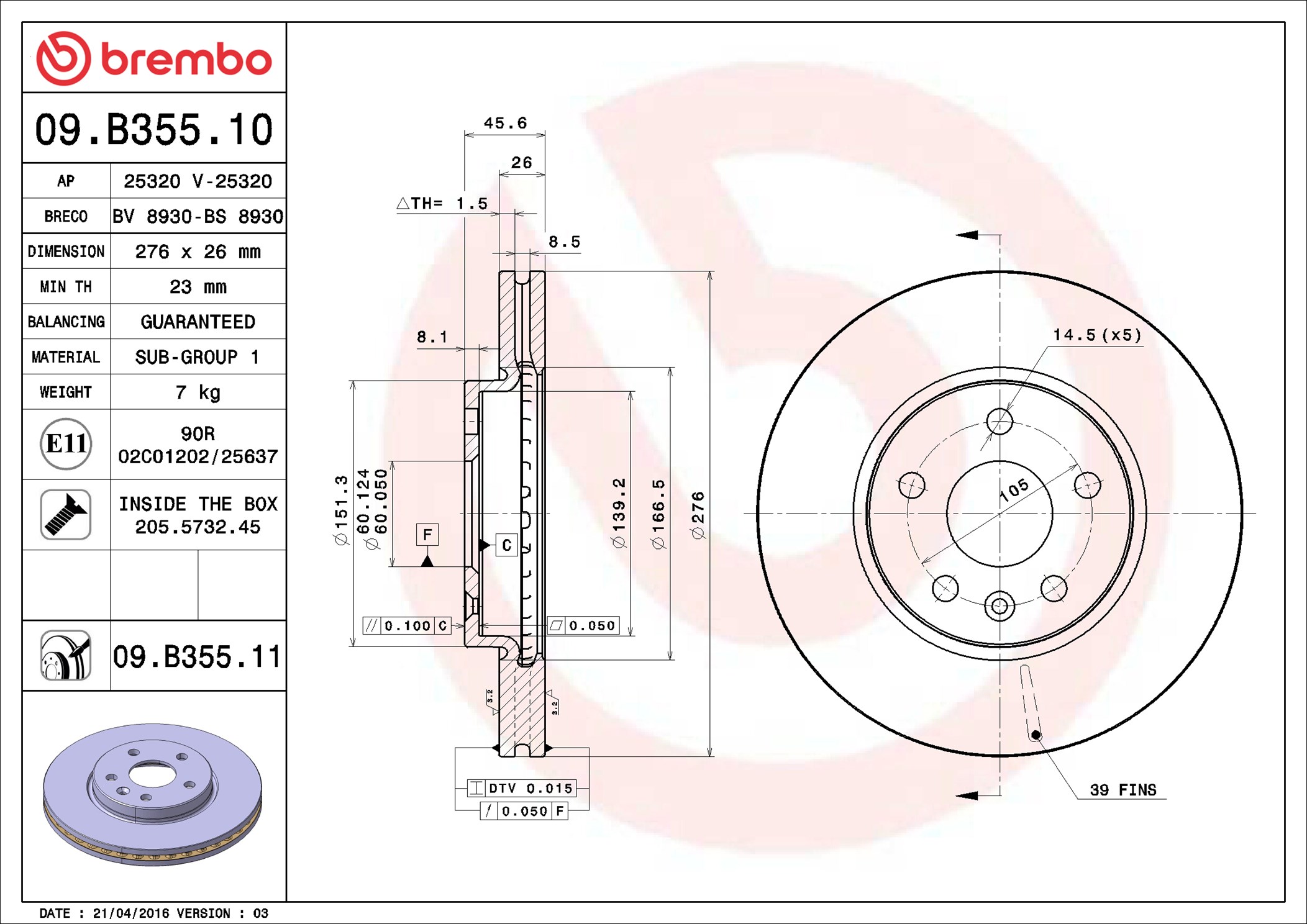 stabdžių diskas - 09.B355.11 BREMBO