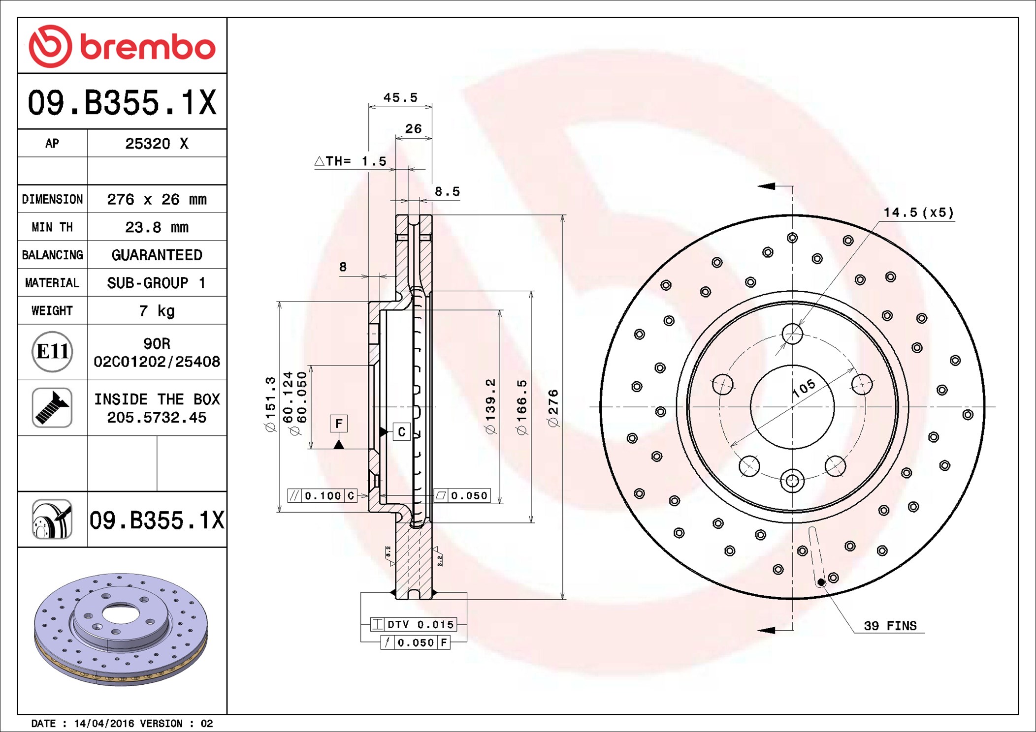 stabdžių diskas - 09.B355.1X BREMBO