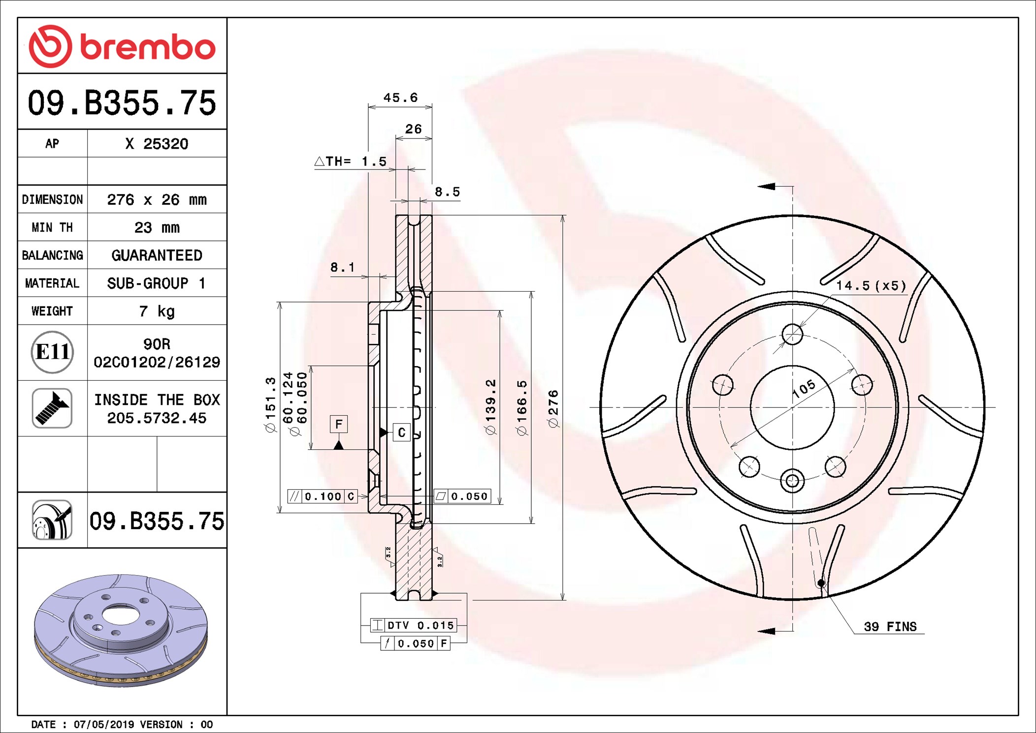 stabdžių diskas - 09.B355.75 BREMBO
