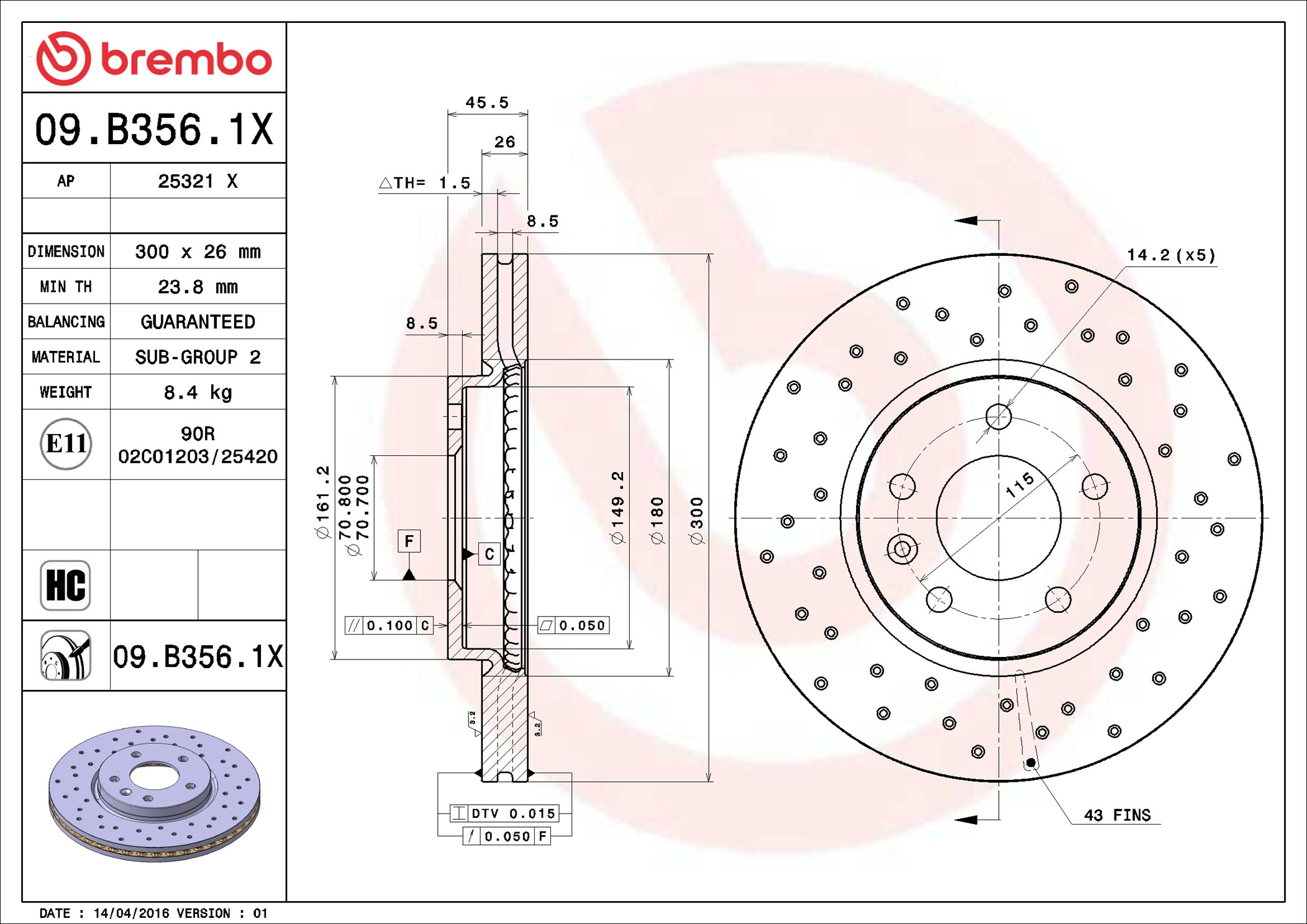 Discofreno - 09.B356.1X BREMBO