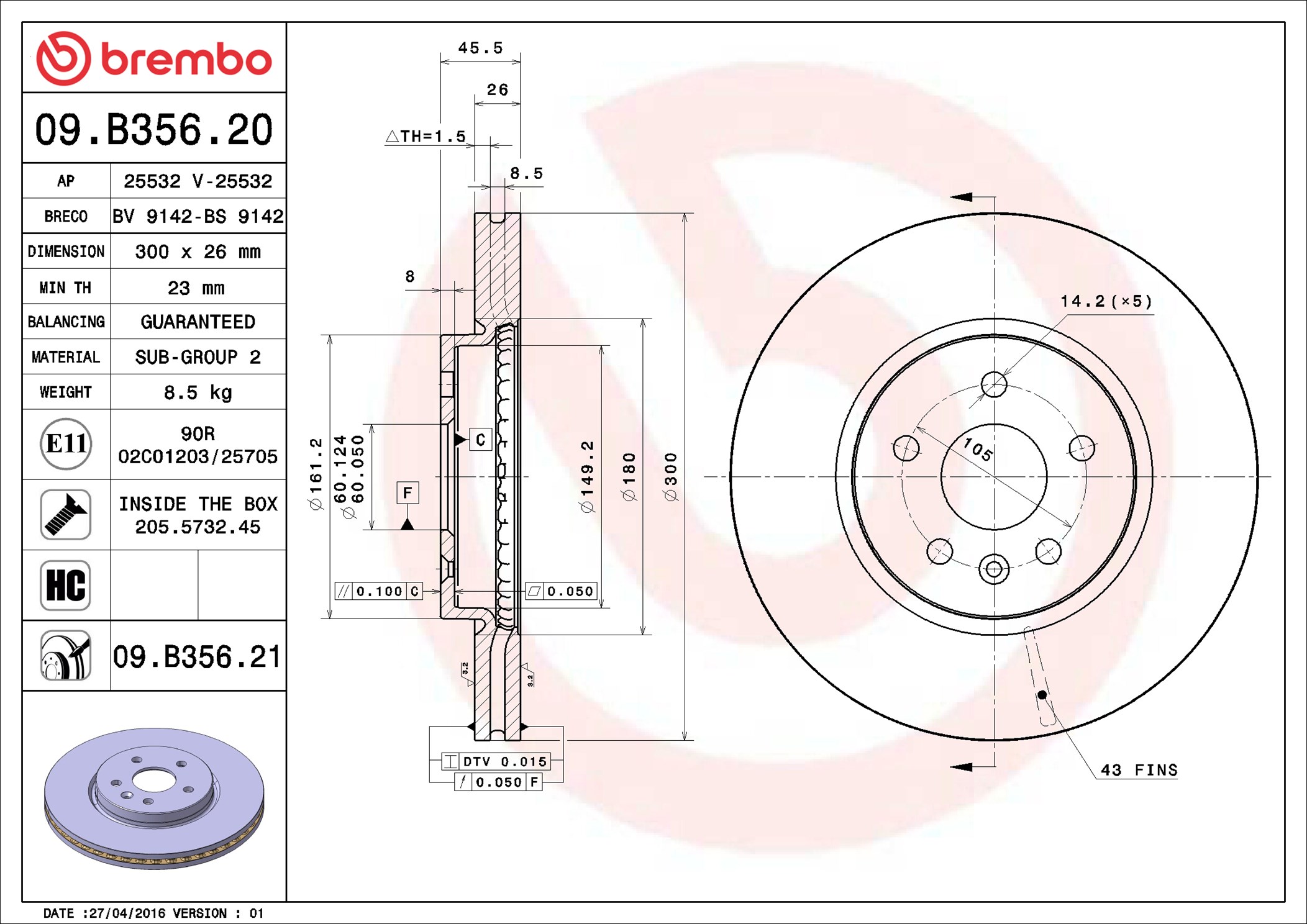 Bremsscheibe - 09.B356.21 BREMBO
