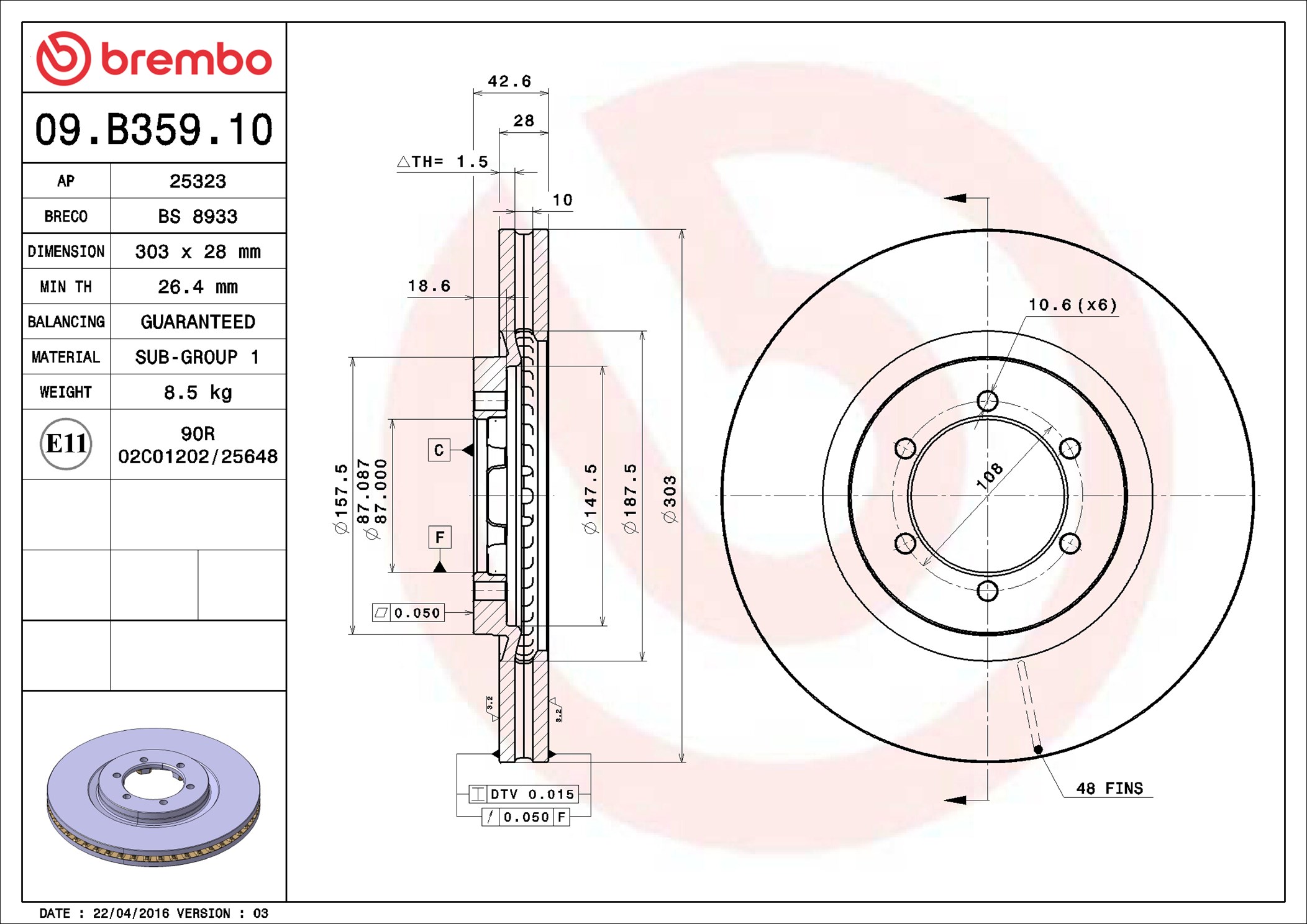 stabdžių diskas - 09.B359.10 BREMBO