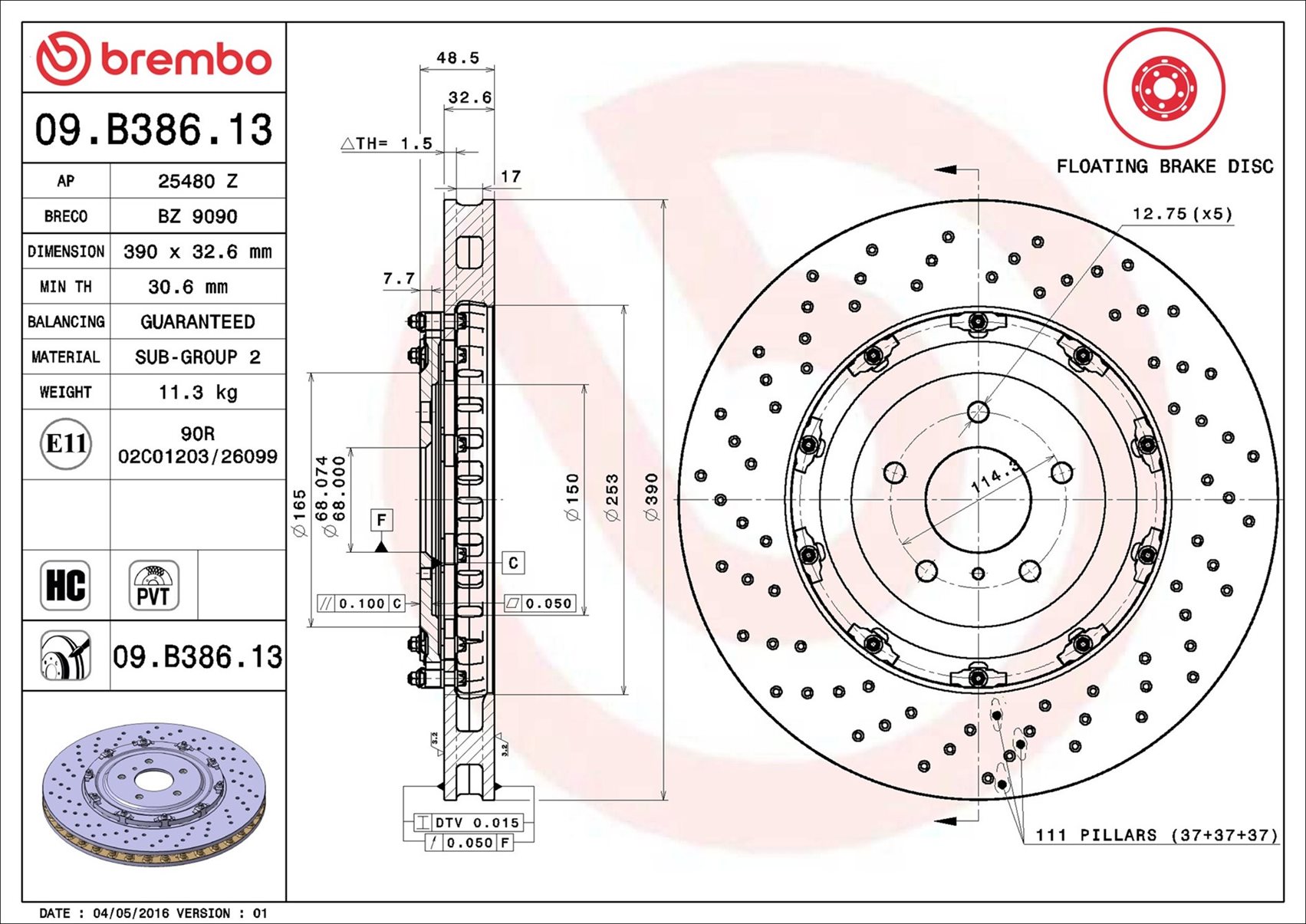 Brake Disc - 09.B386.13 BREMBO