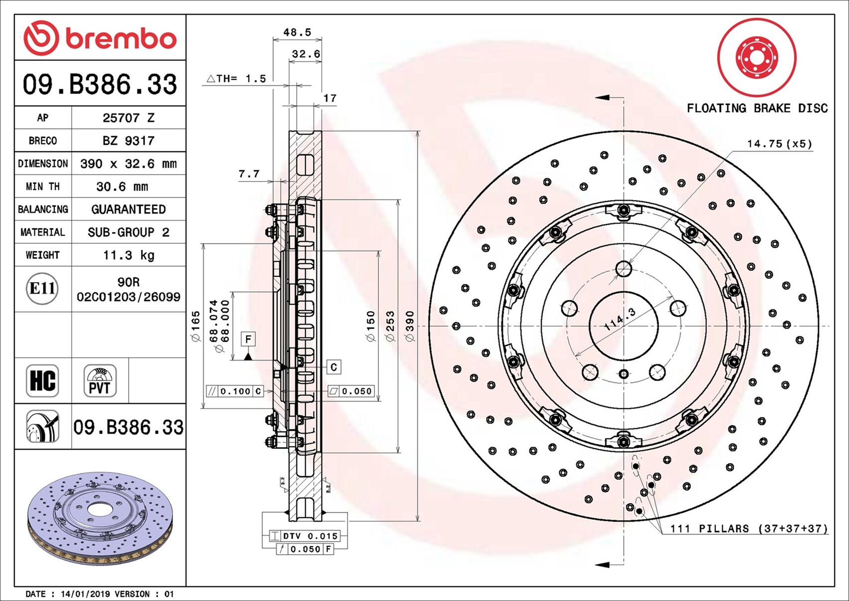 Brake Disc - 09.B386.33 BREMBO