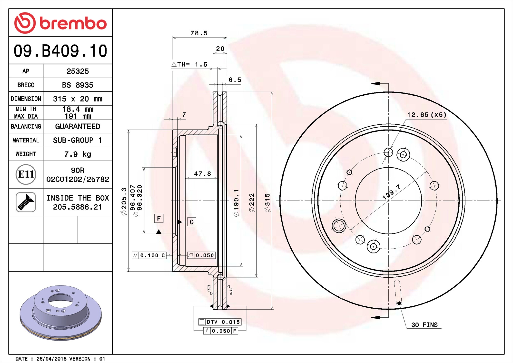 Brake Disc - 09.B409.10 BREMBO