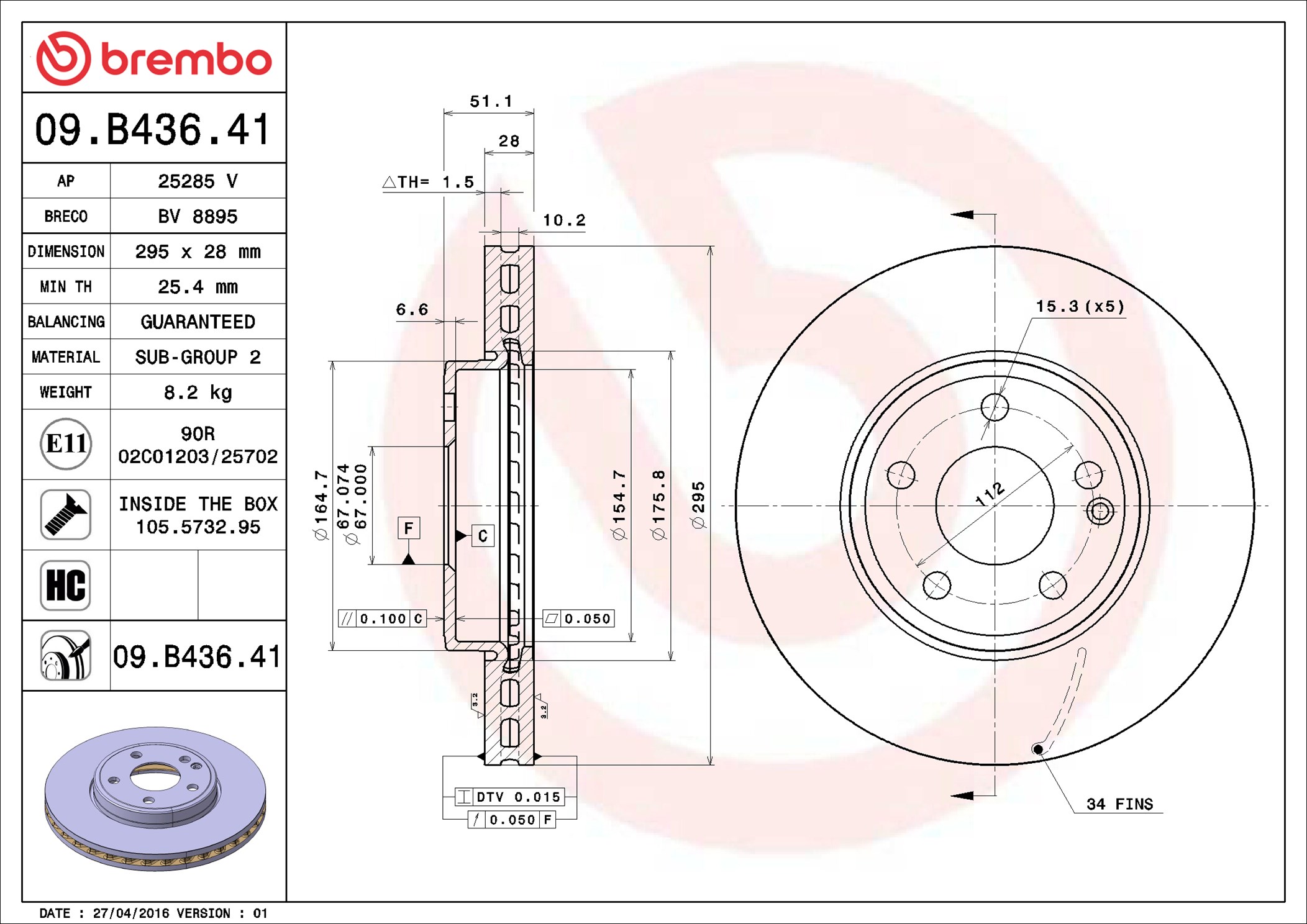 stabdžių diskas - 09.B436.41 BREMBO