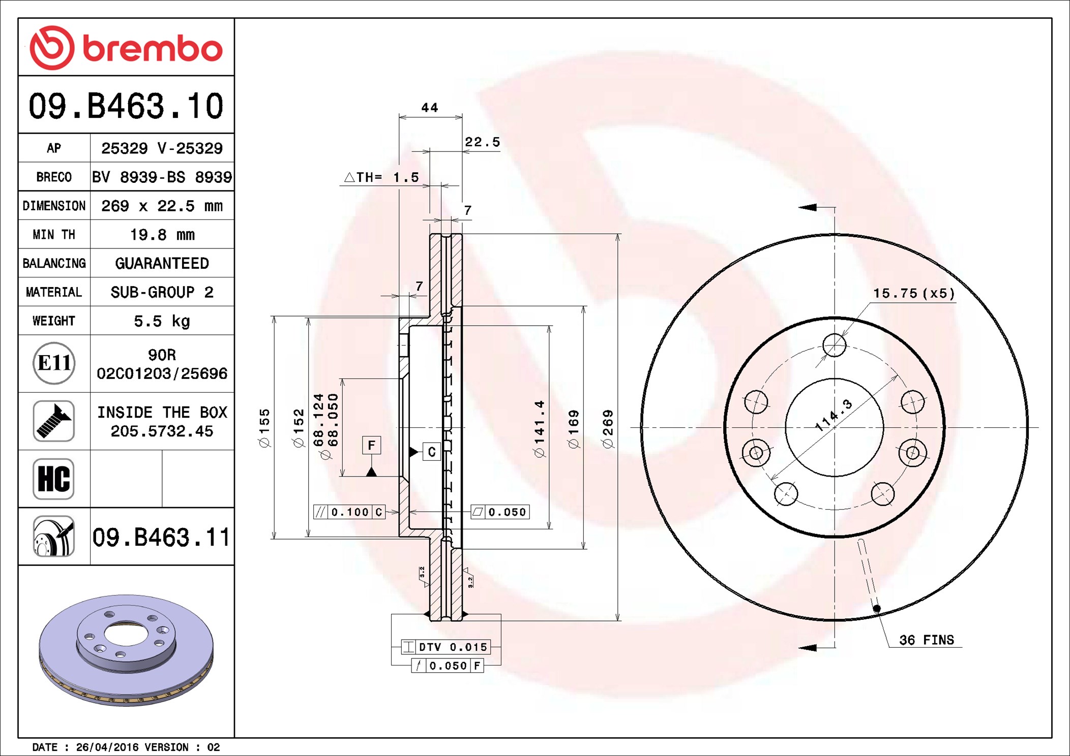 Brake Disc - 09.B463.11 BREMBO