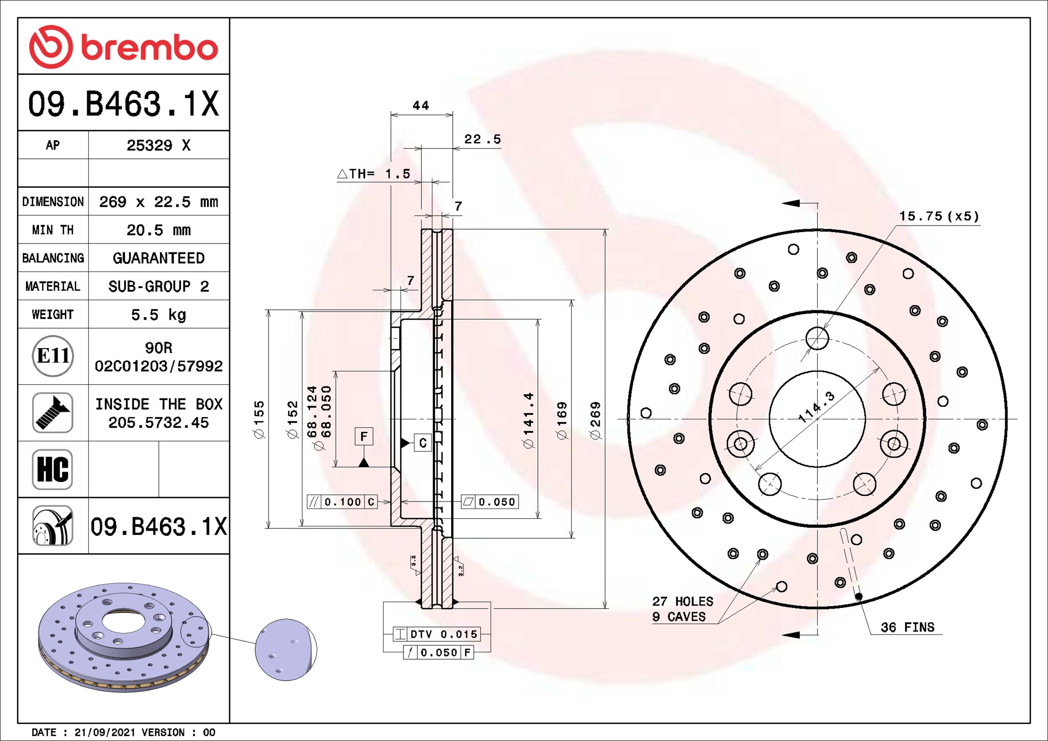 Brake Disc - 09.B463.1X BREMBO