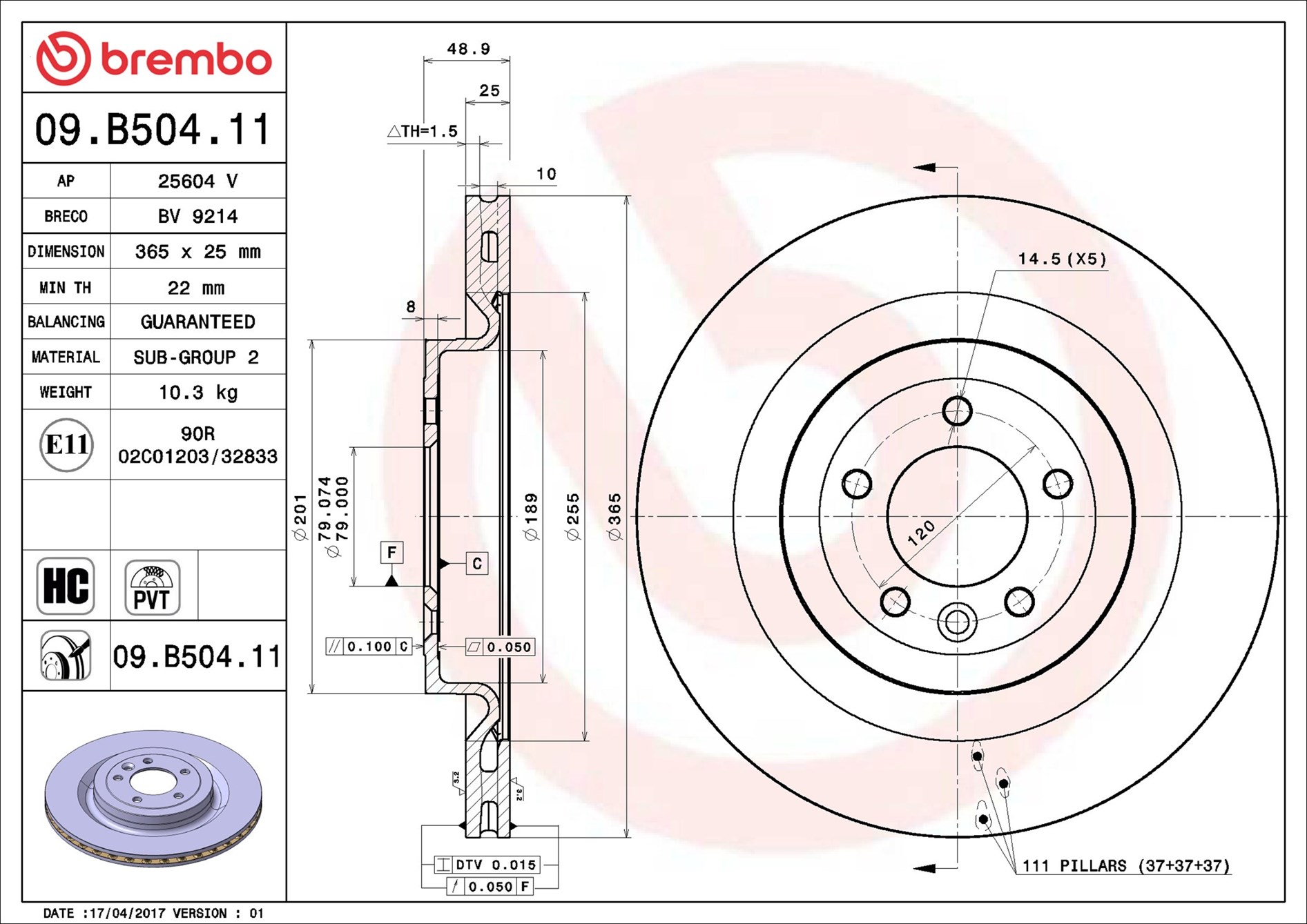 Brake Disc - 09.B504.11 BREMBO