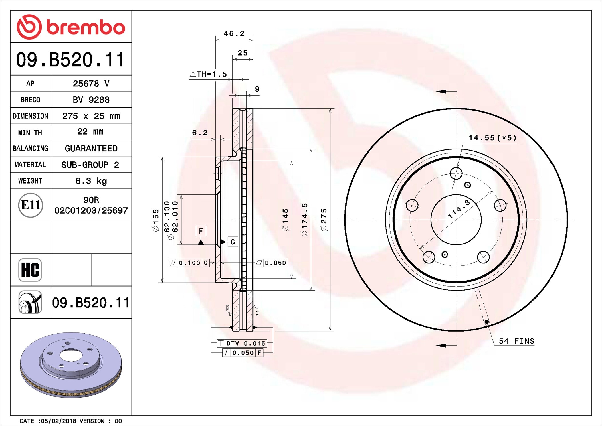 Brake Disc - 09.B520.11 BREMBO