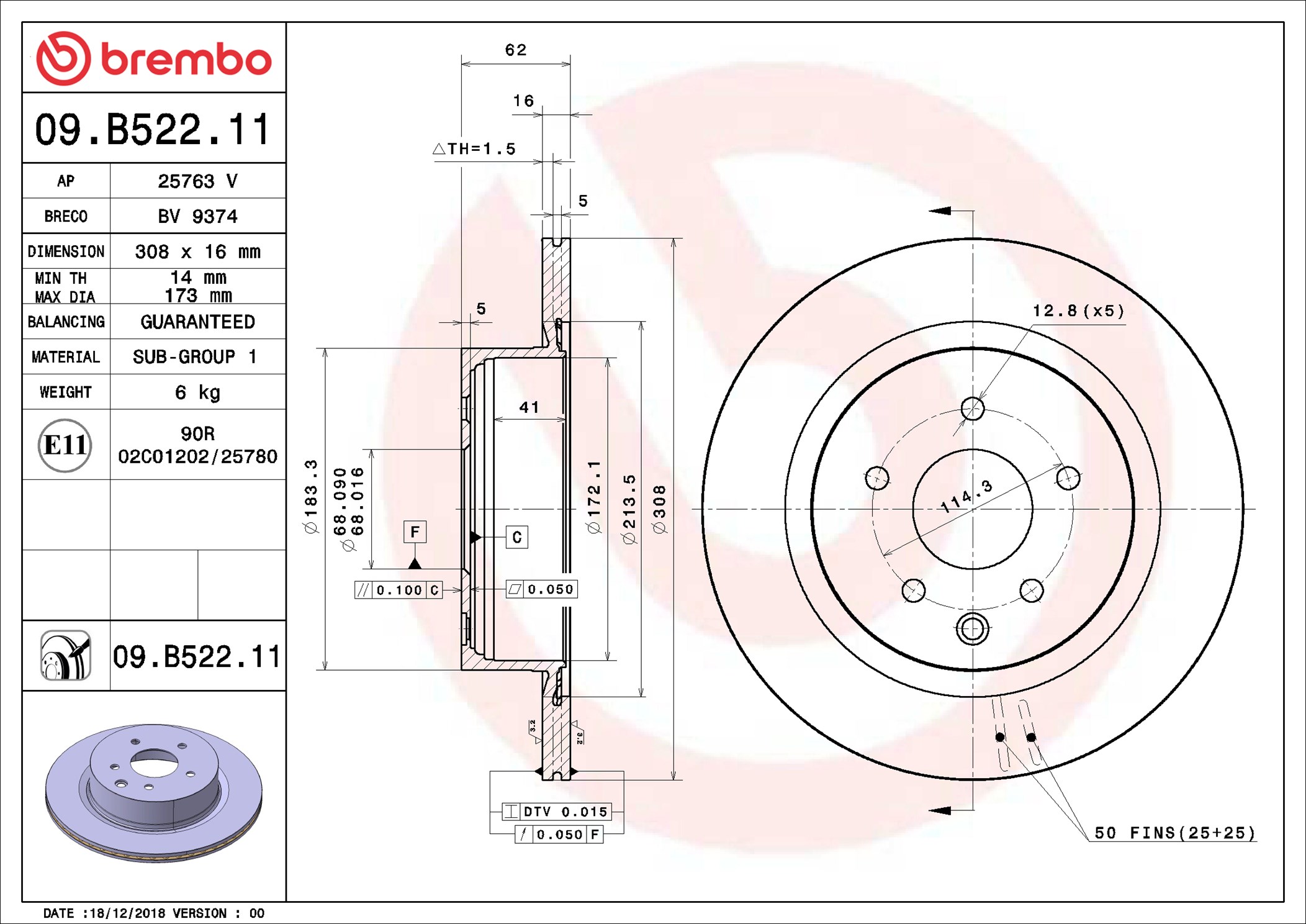stabdžių diskas - 09.B522.11 BREMBO