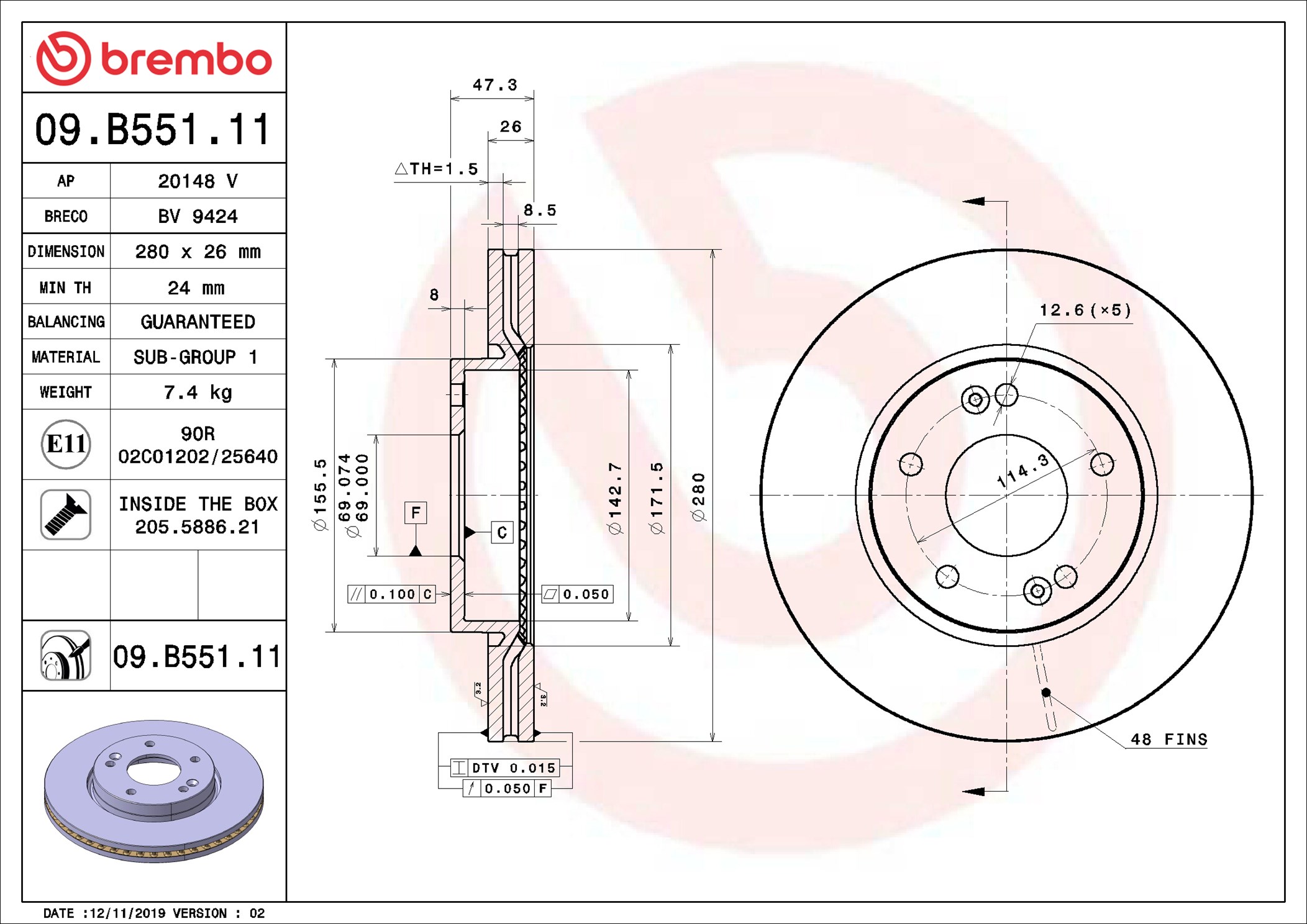 Discofreno - 09.B551.11 BREMBO