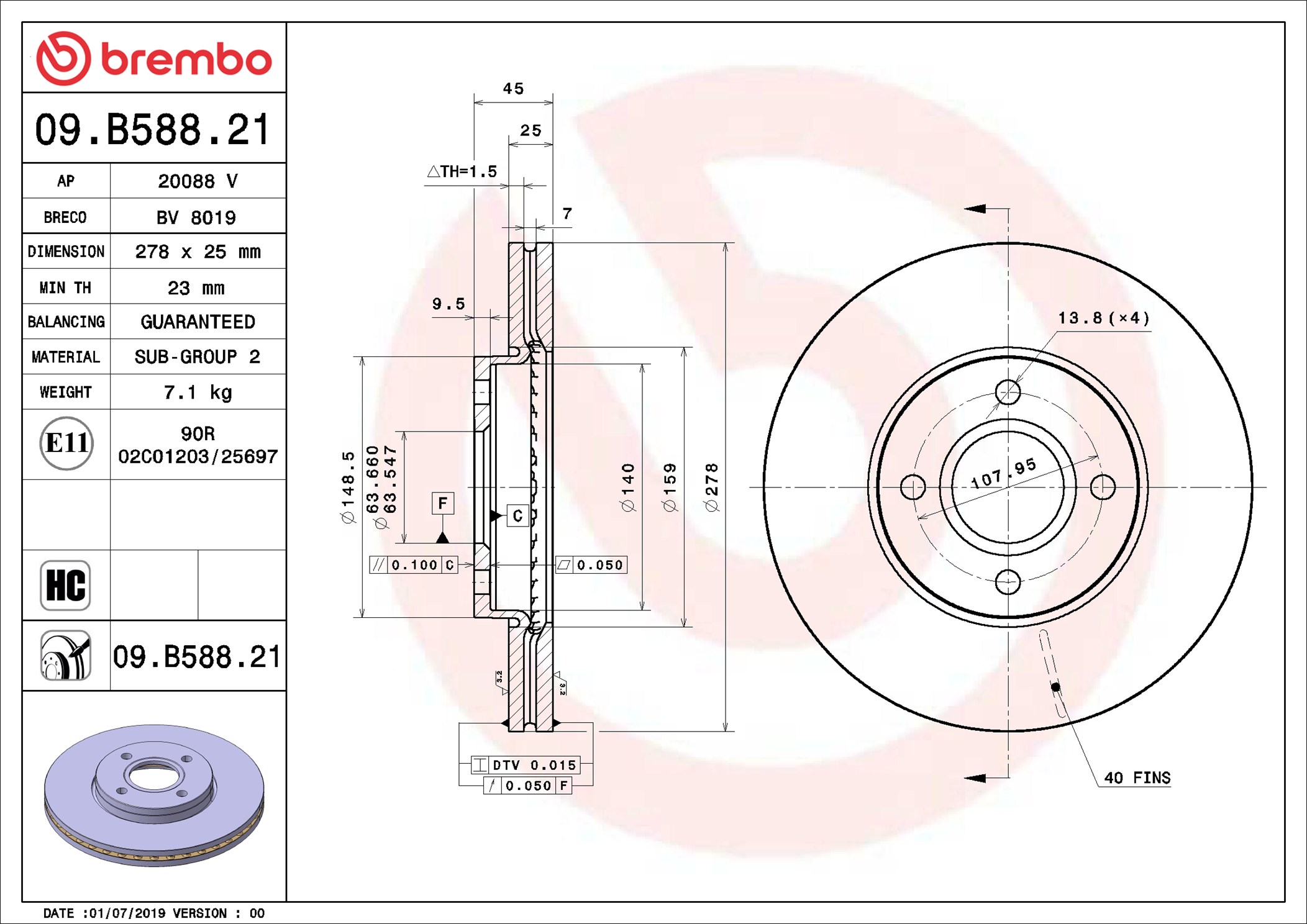 Brake Disc - 09.B588.21 BREMBO