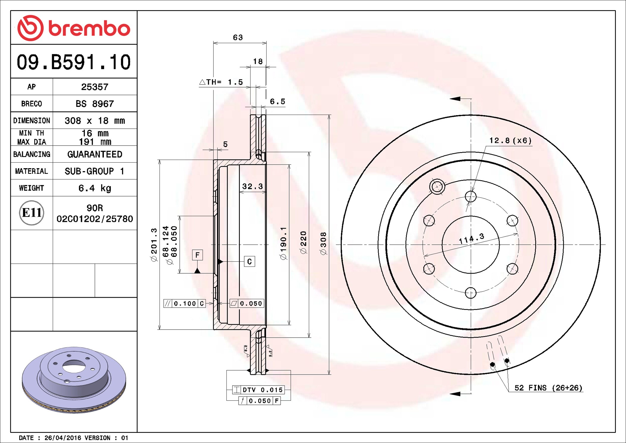 stabdžių diskas - 09.B591.10 BREMBO