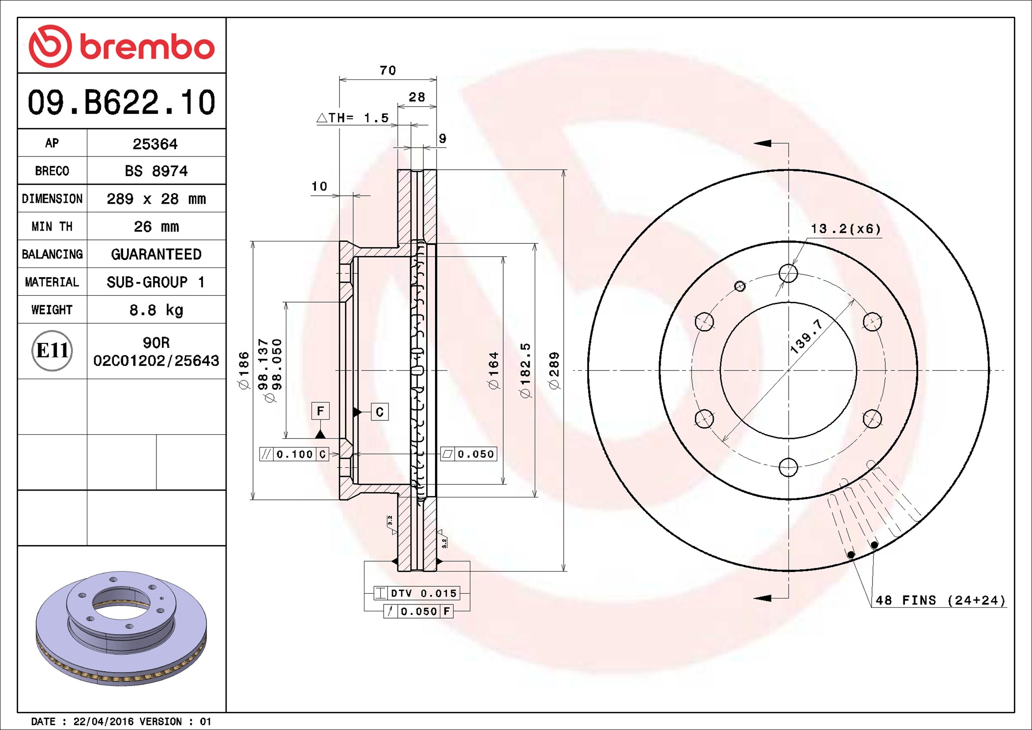 Bremsscheibe - 09.B622.10 BREMBO